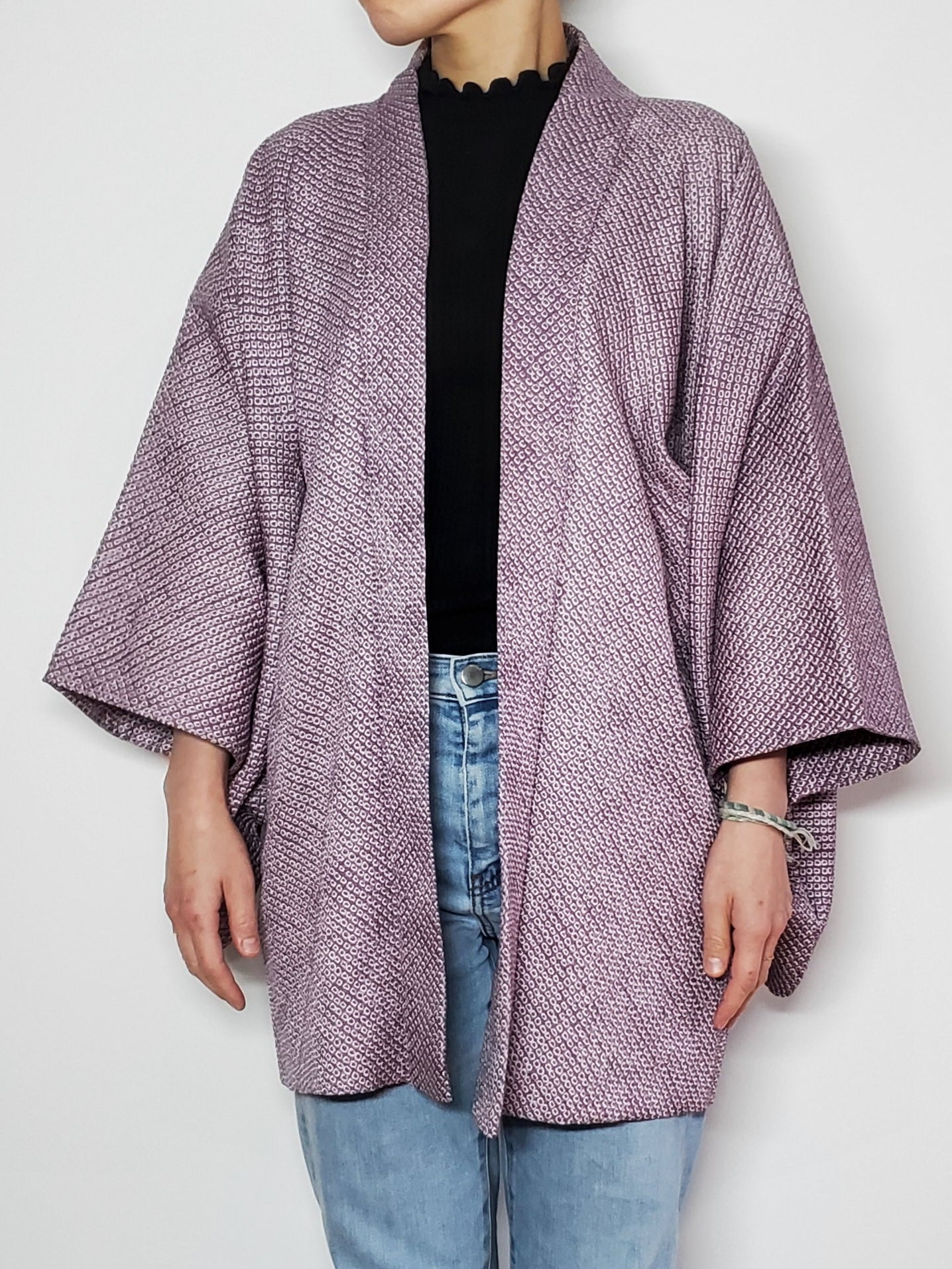 Purple/ Shibori】Japanese Vintage Kimono Haori, Japanese Hanten