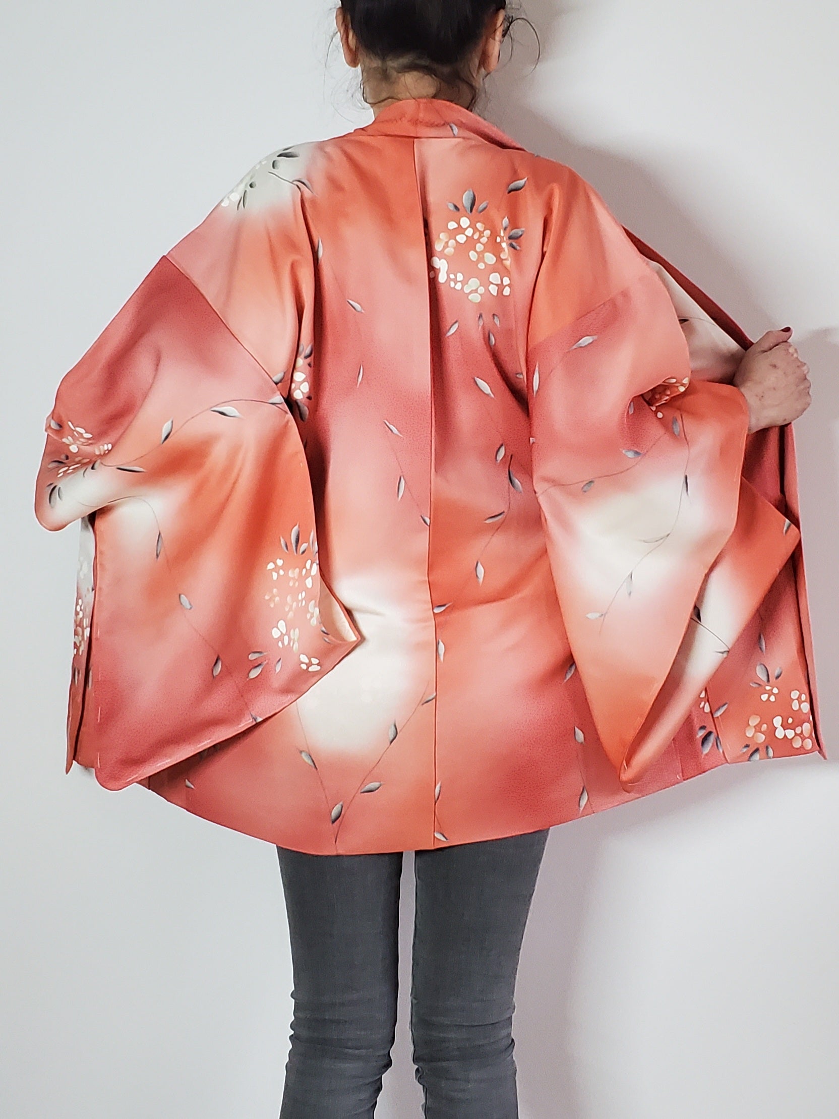 Pink/ flower】Japanese Vintage Kimono Haori, Japanese Hanten