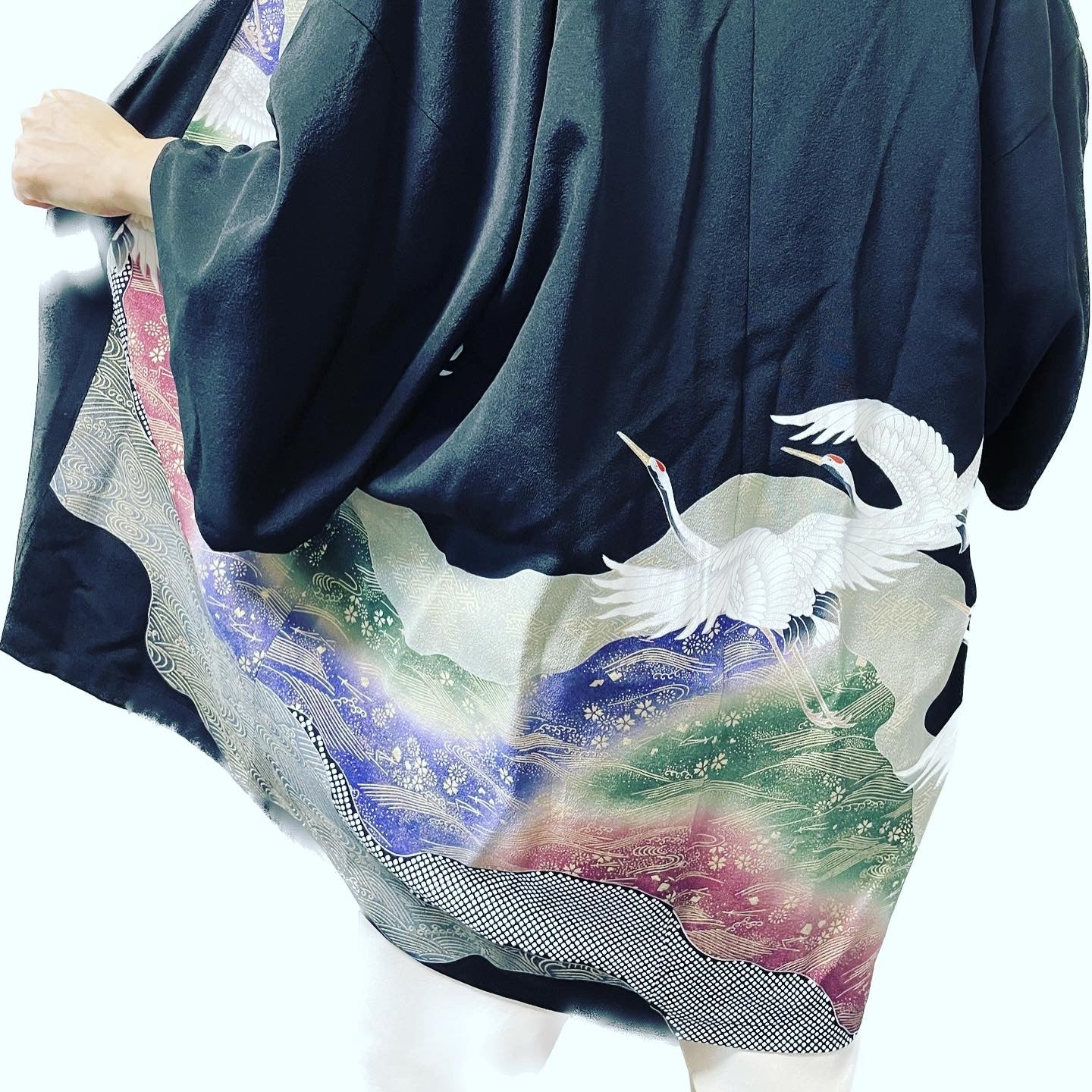 Black,Cranes in flight】Happi Jacket＜Excellent・Silk＞For Men,For Women, –  Hallelujah Kimono