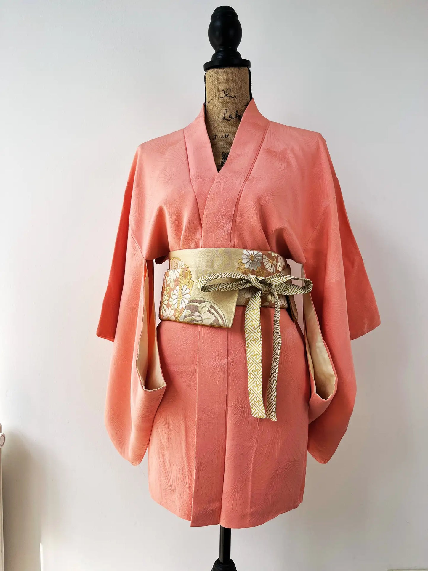 Vintage Color Haori - Orange pink Swirling flowers-