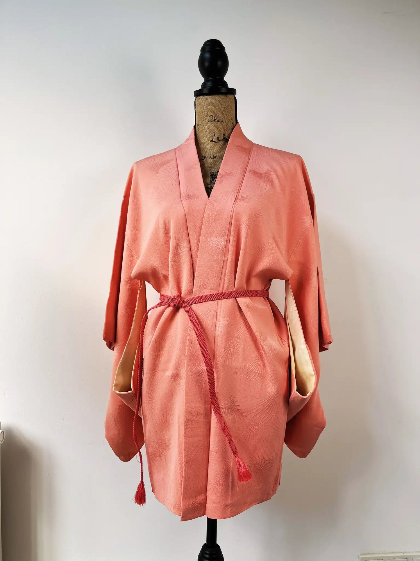 Vintage Color Haori - Orange pink Swirling flowers-