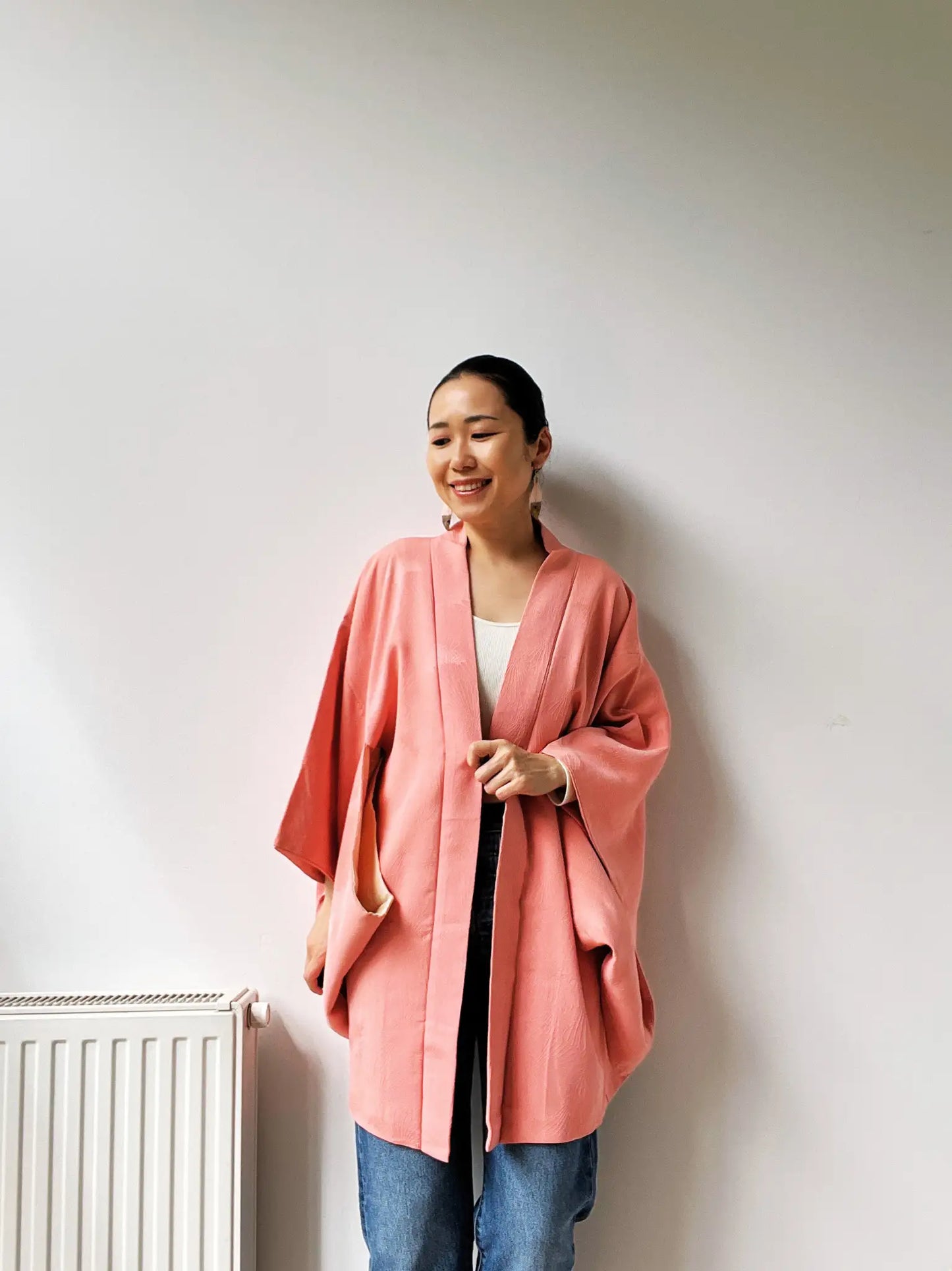 Vintage Color Haori - Orange pink Swirling flowers-