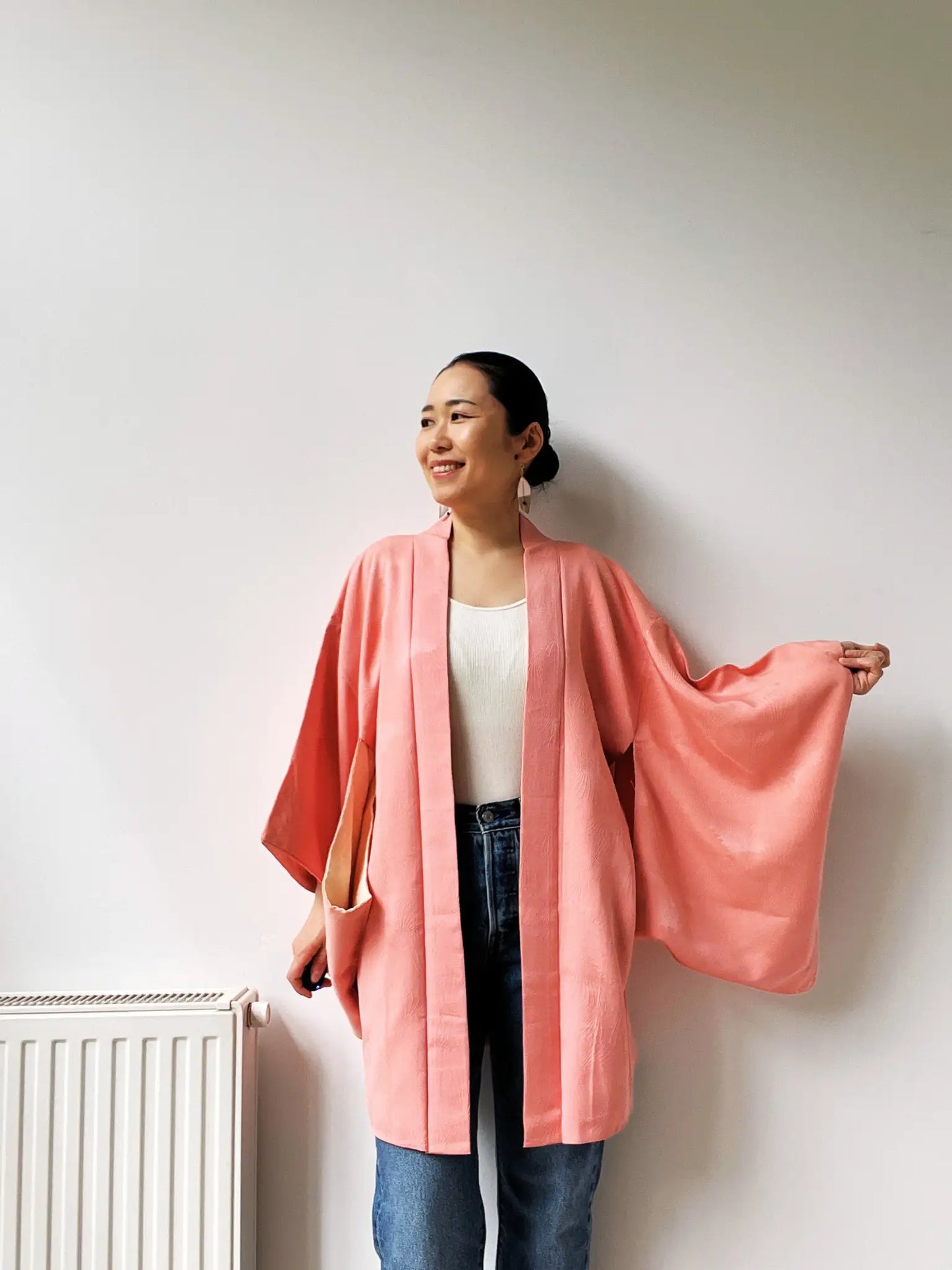 Vintage Color Haori - Orange pink Swirling flowers-