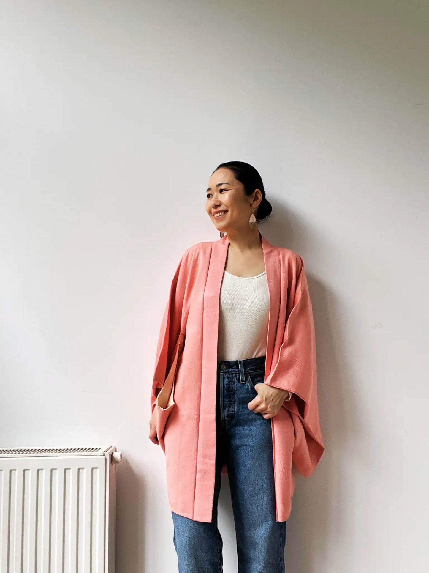 Vintage Color Haori - Orange pink Swirling flowers-