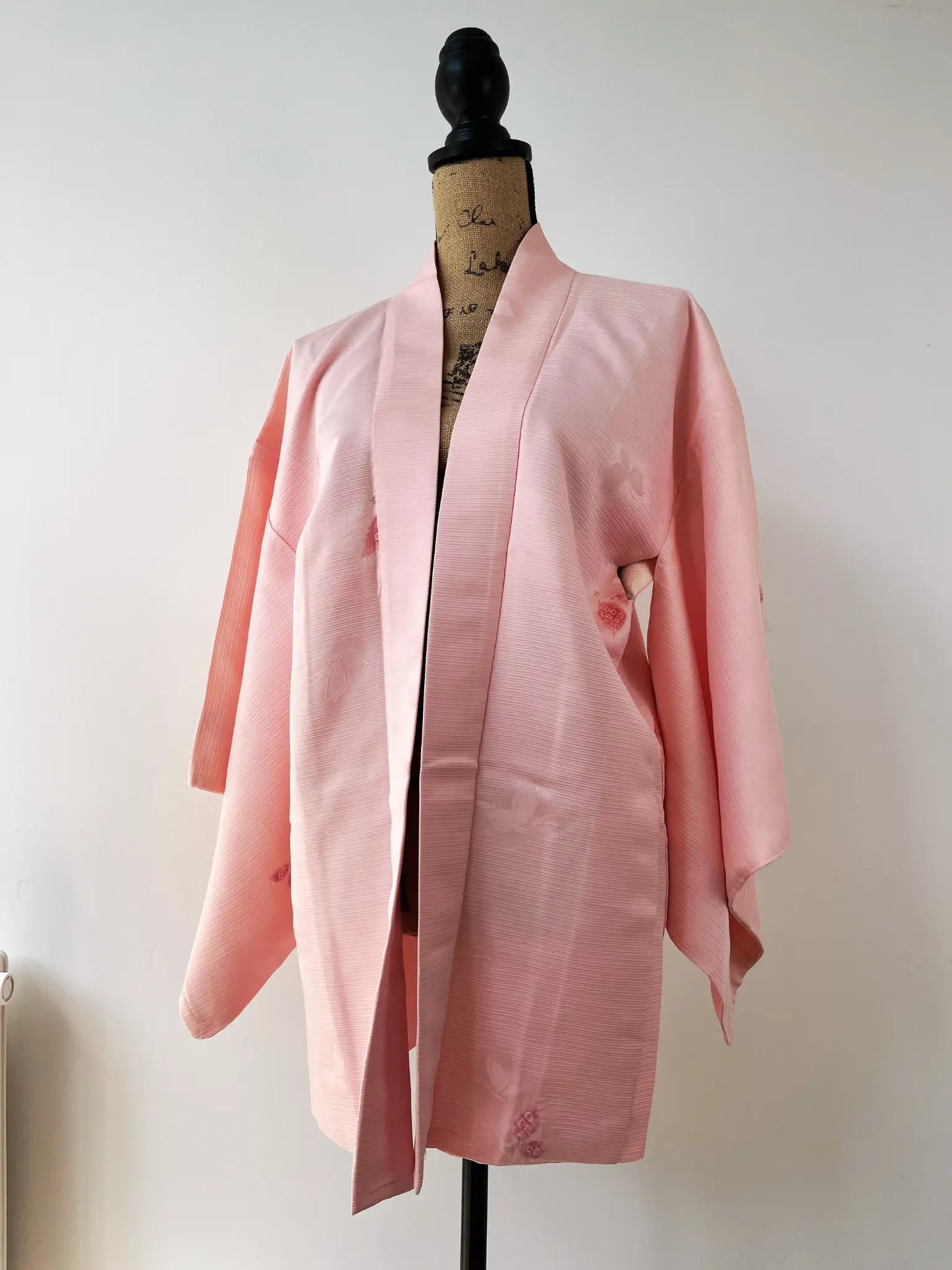 Vintage Color Haori - Light pink with red butterflies -