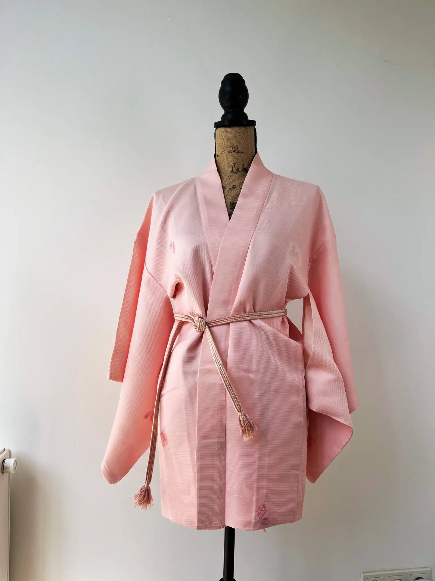 Vintage Color Haori - Light pink with red butterflies -