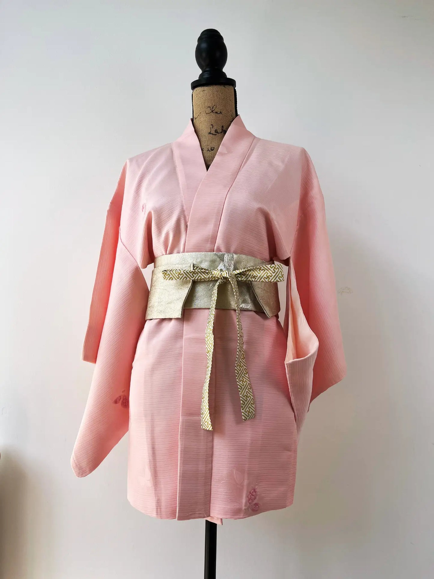 Vintage Color Haori - Light pink with red butterflies -