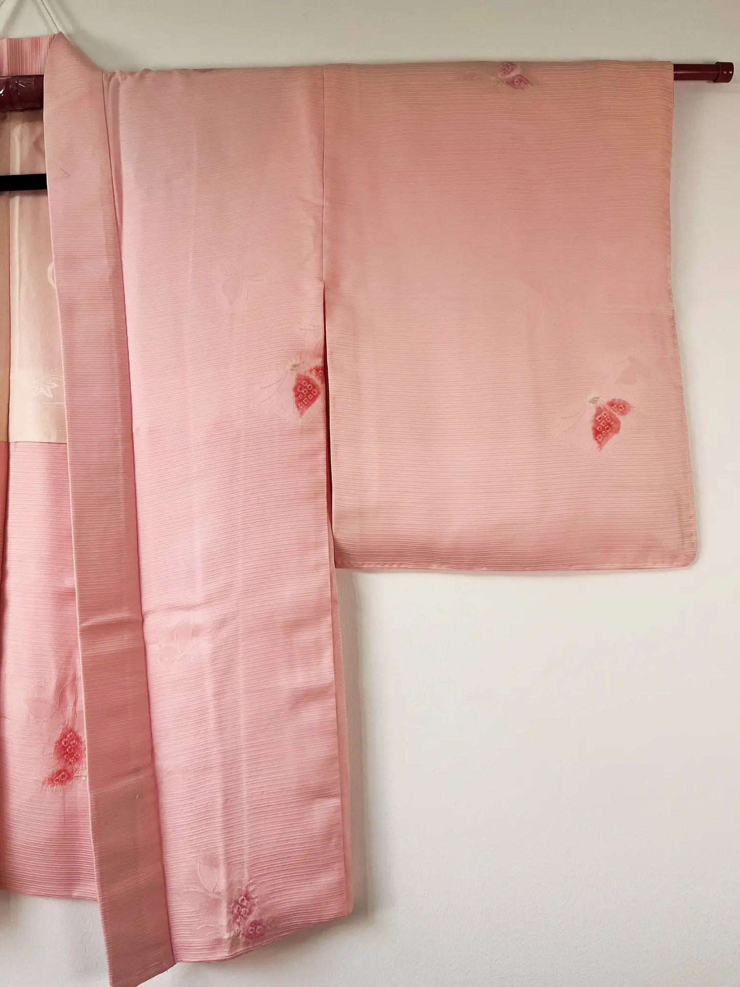 Vintage Color Haori - Light pink with red butterflies -