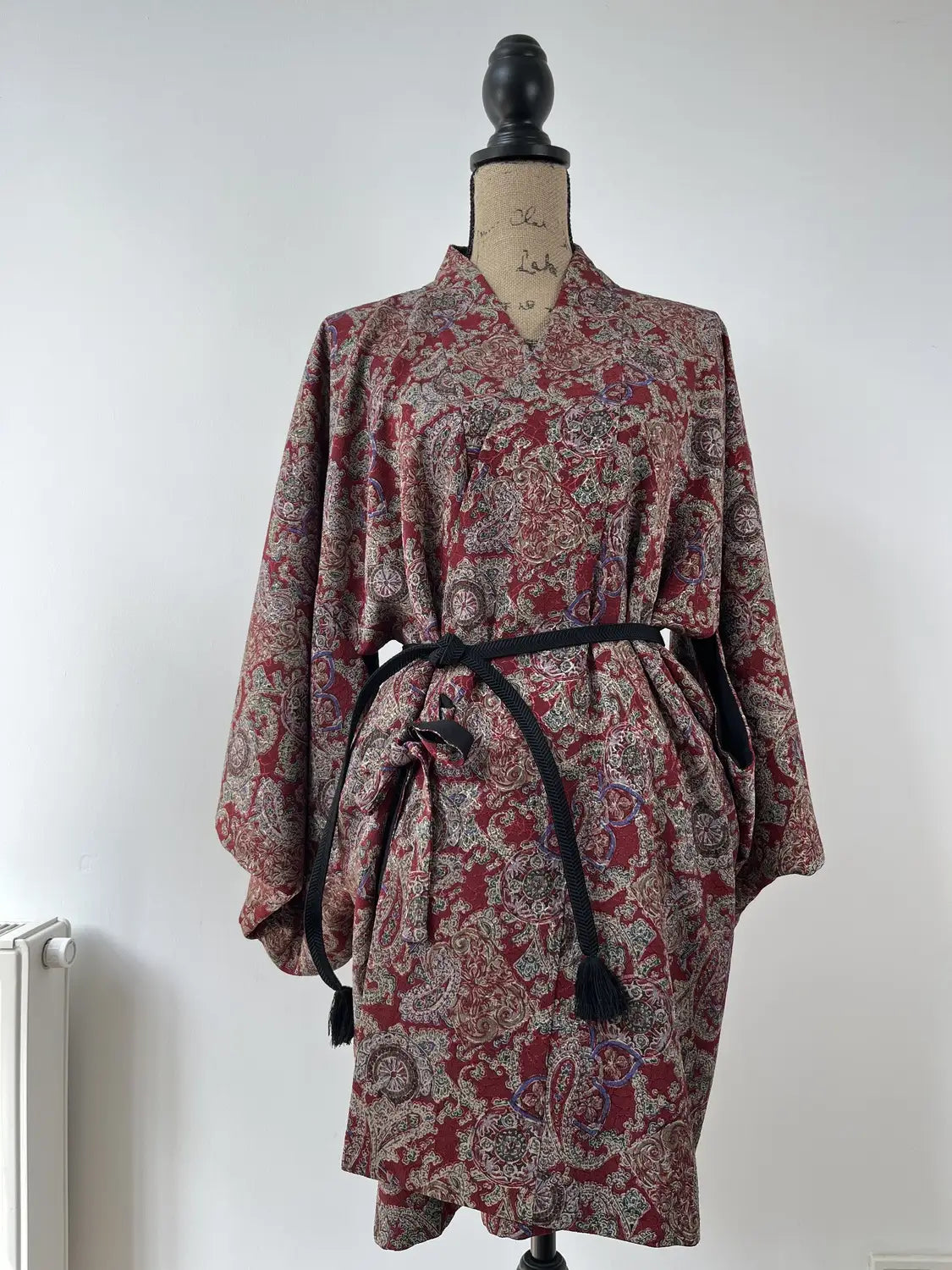 Vintage Short kimono - Black & Sarasa Pattern -