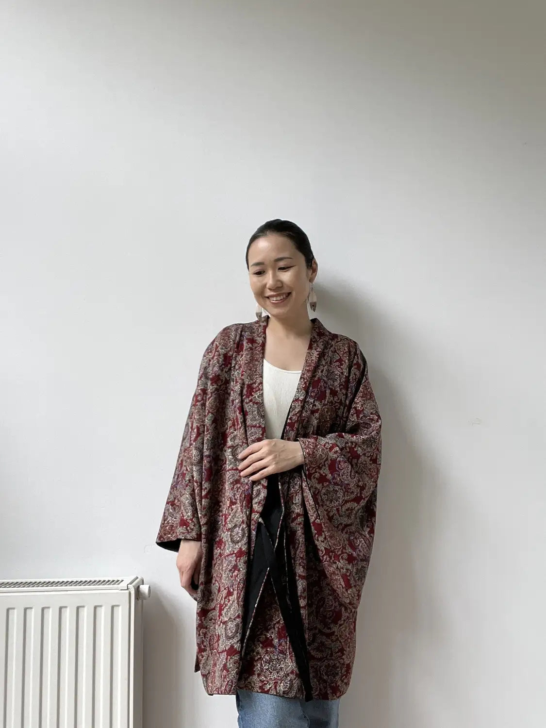 Vintage Short kimono - Black & Sarasa Pattern -