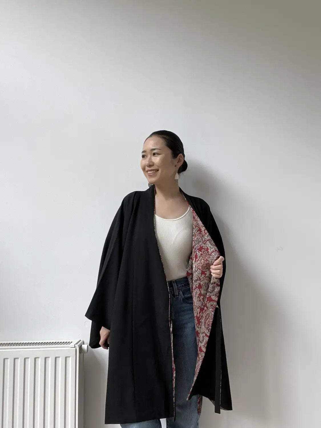 Vintage Short kimono - Black & Sarasa Pattern -