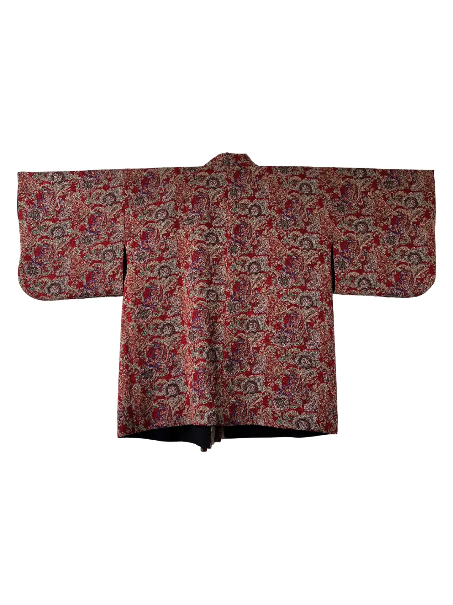 Vintage Short kimono - Black & Sarasa Pattern -
