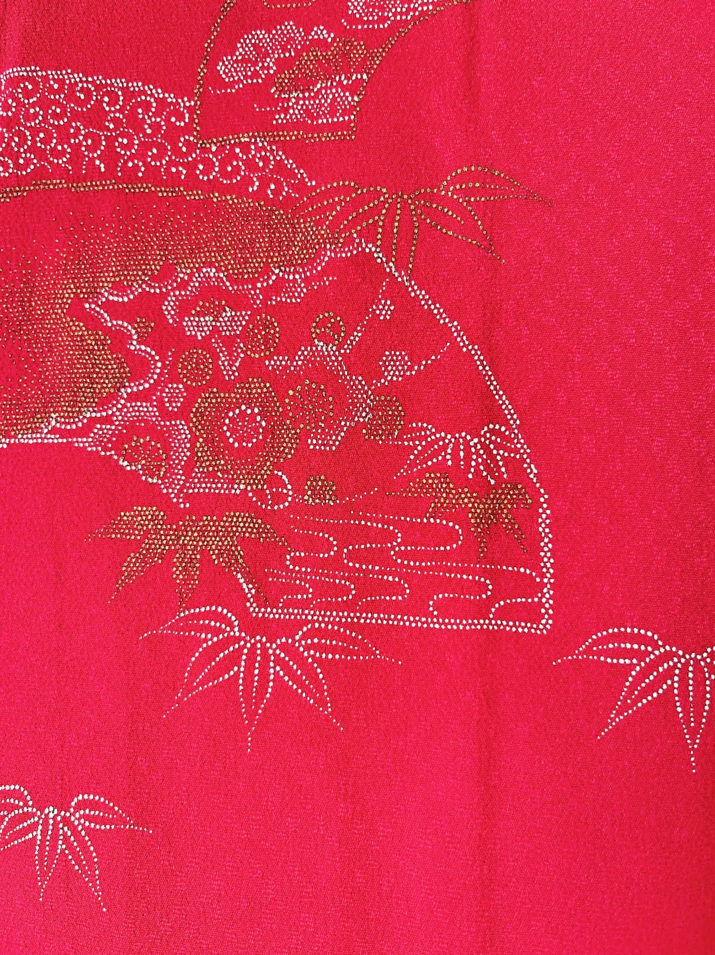 Vintage kleur Haori - Rode waaier met Sho-tiku-bai -