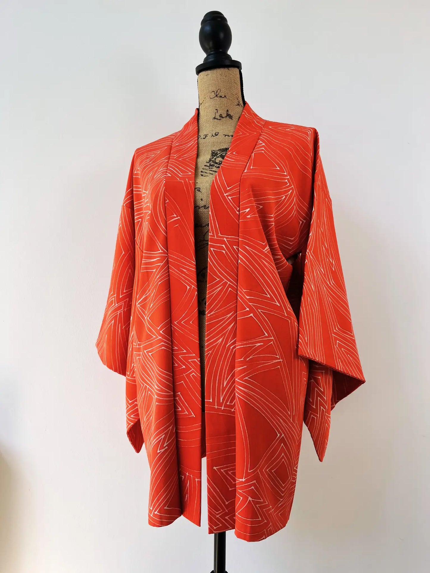Vintage Color Haori - Orange Japanese Triangles -