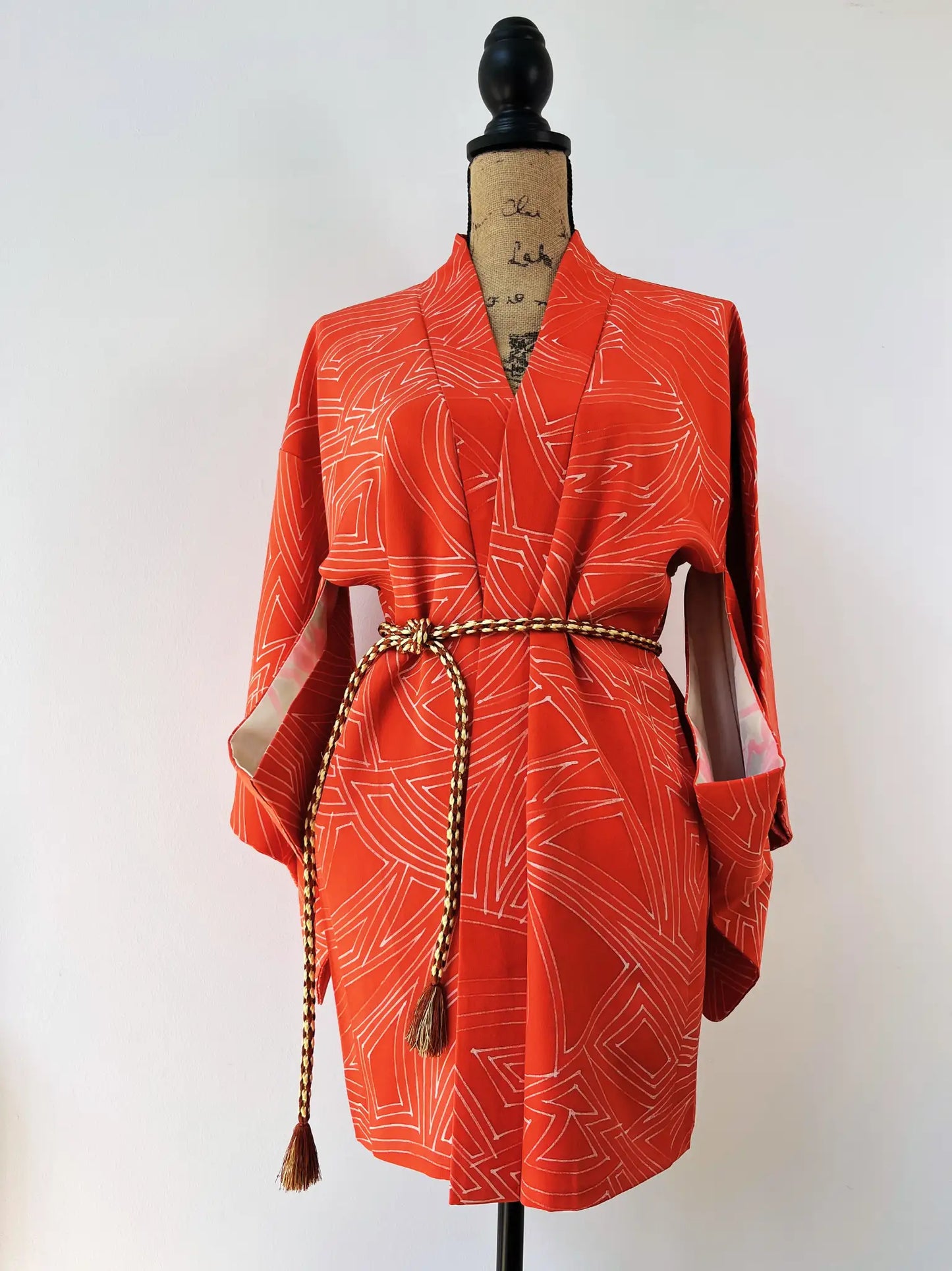 Vintage Color Haori - Orange Japanese Triangles -