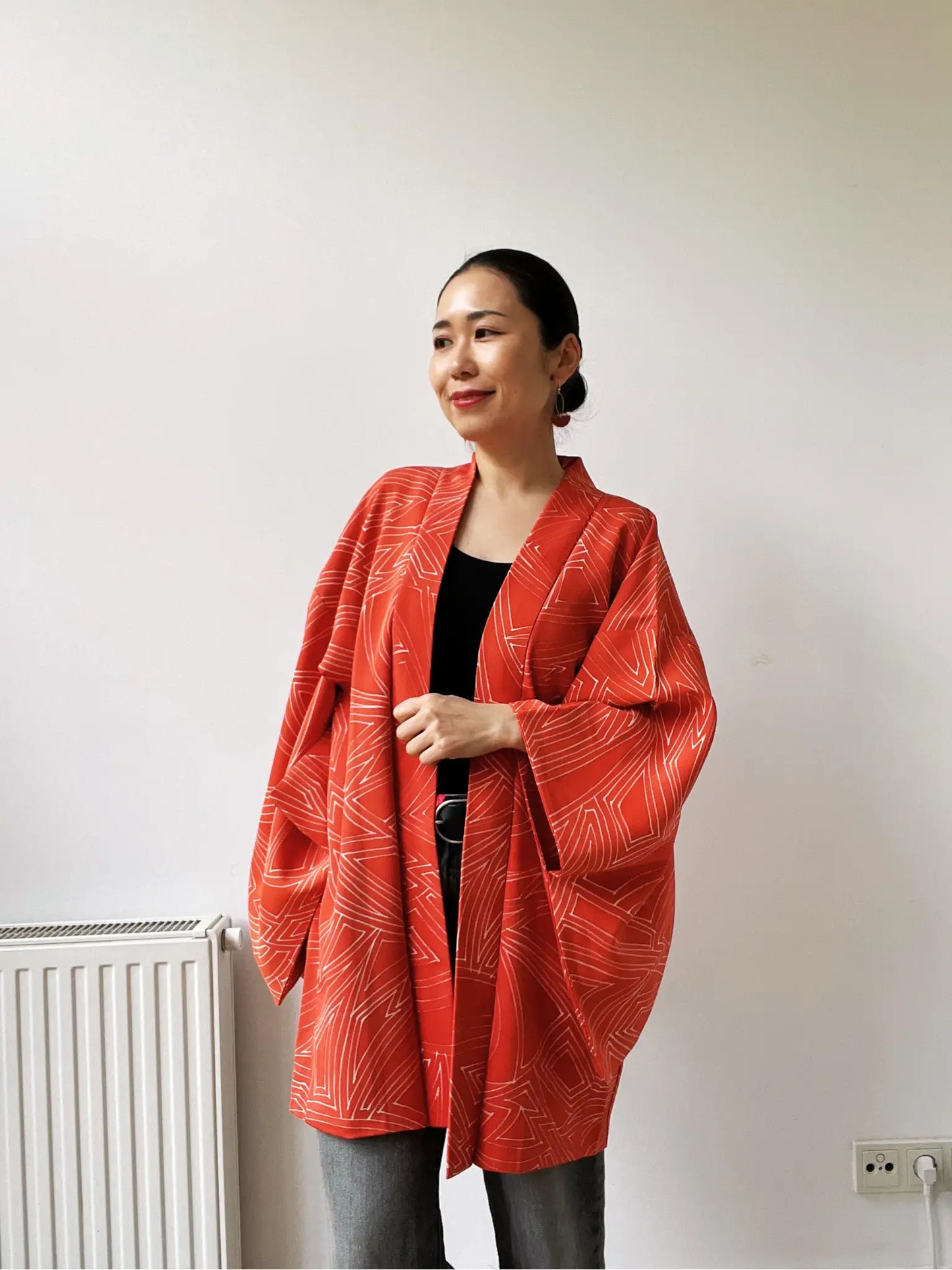 Vintage Color Haori - Orange Japanese Triangles -