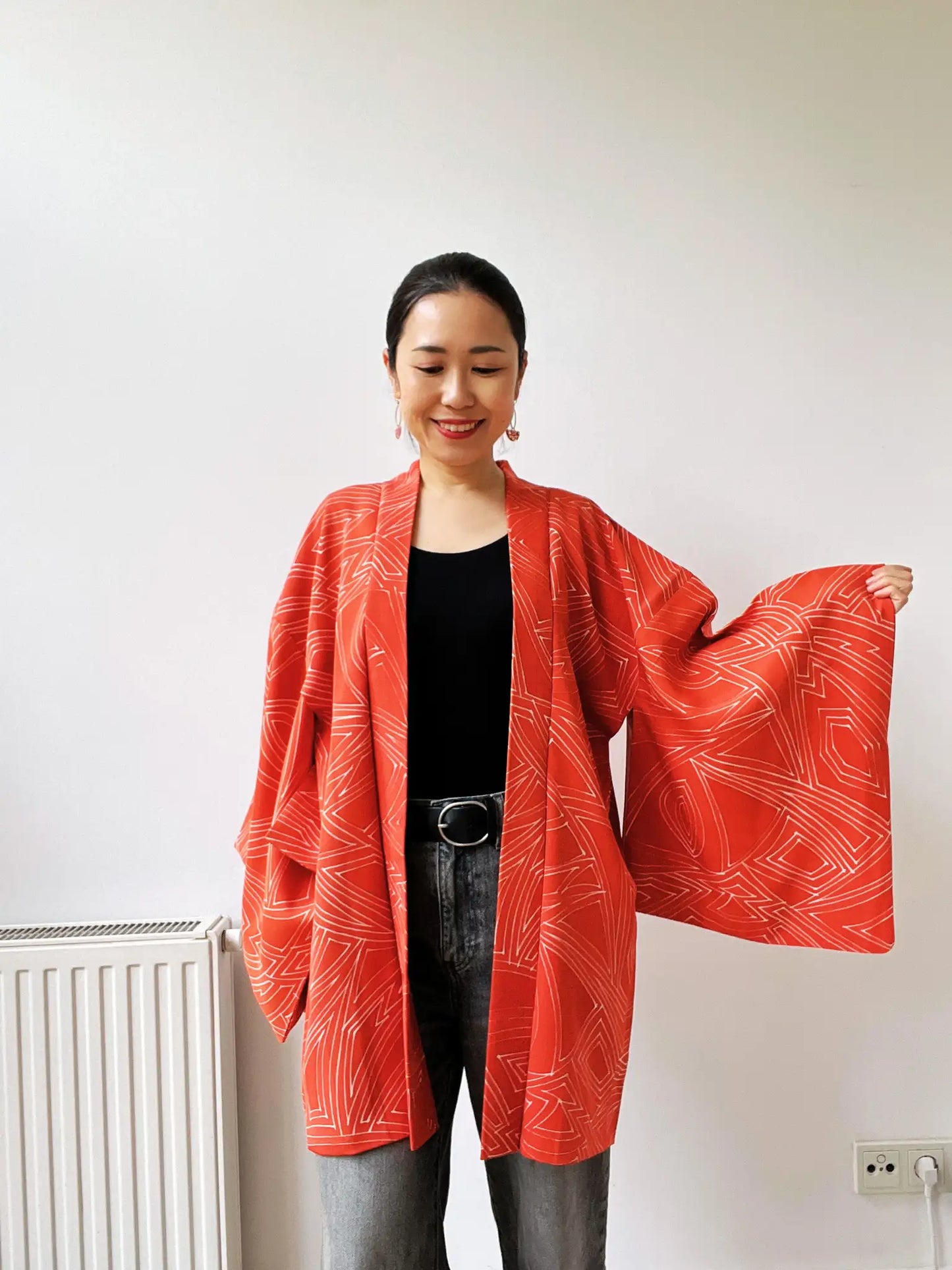 Vintage Color Haori - Orange Japanese Triangles -