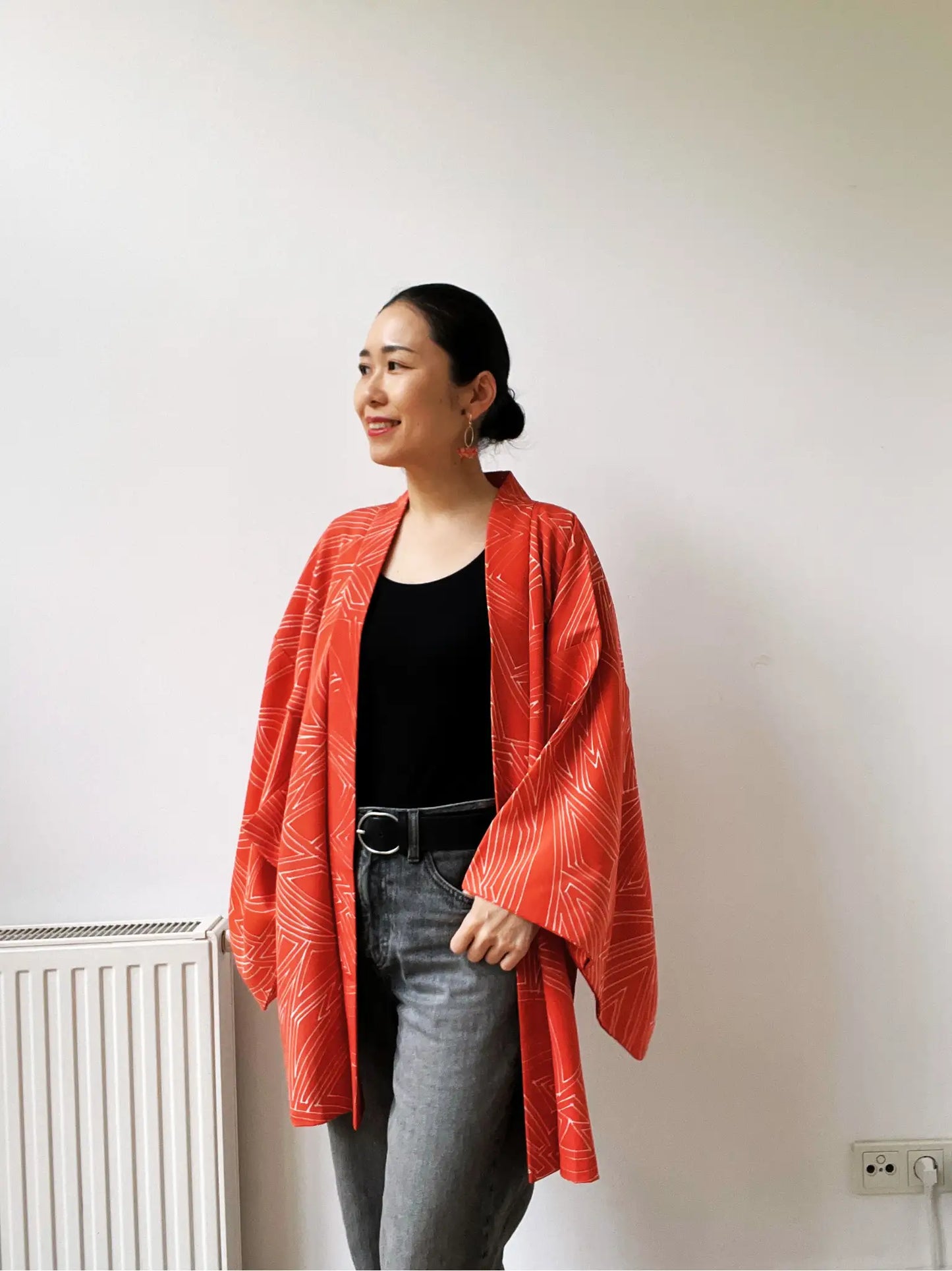 Vintage Color Haori - Orange Japanese Triangles -