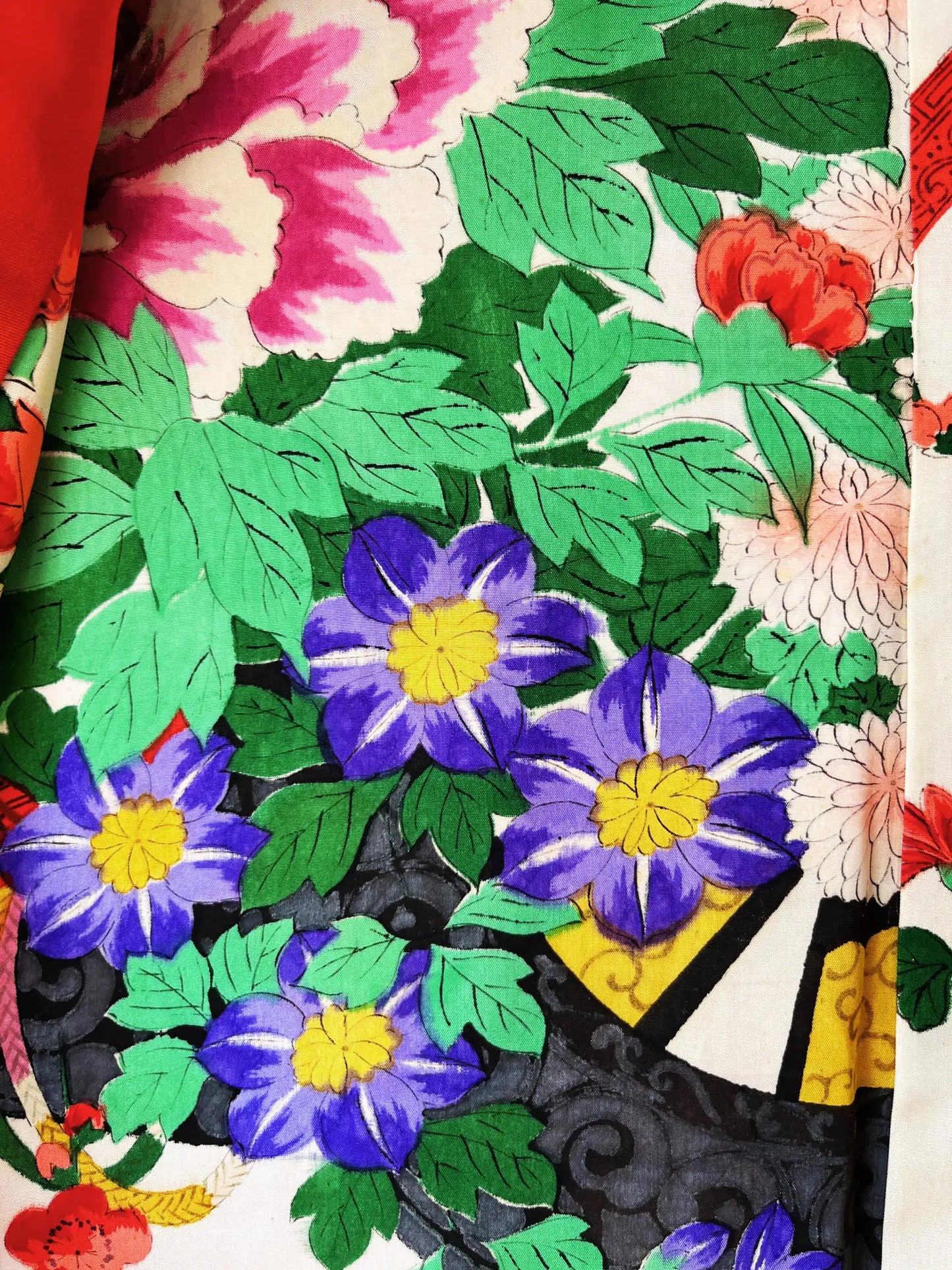 Vintage kleur Haori - Rode bloem van passie -