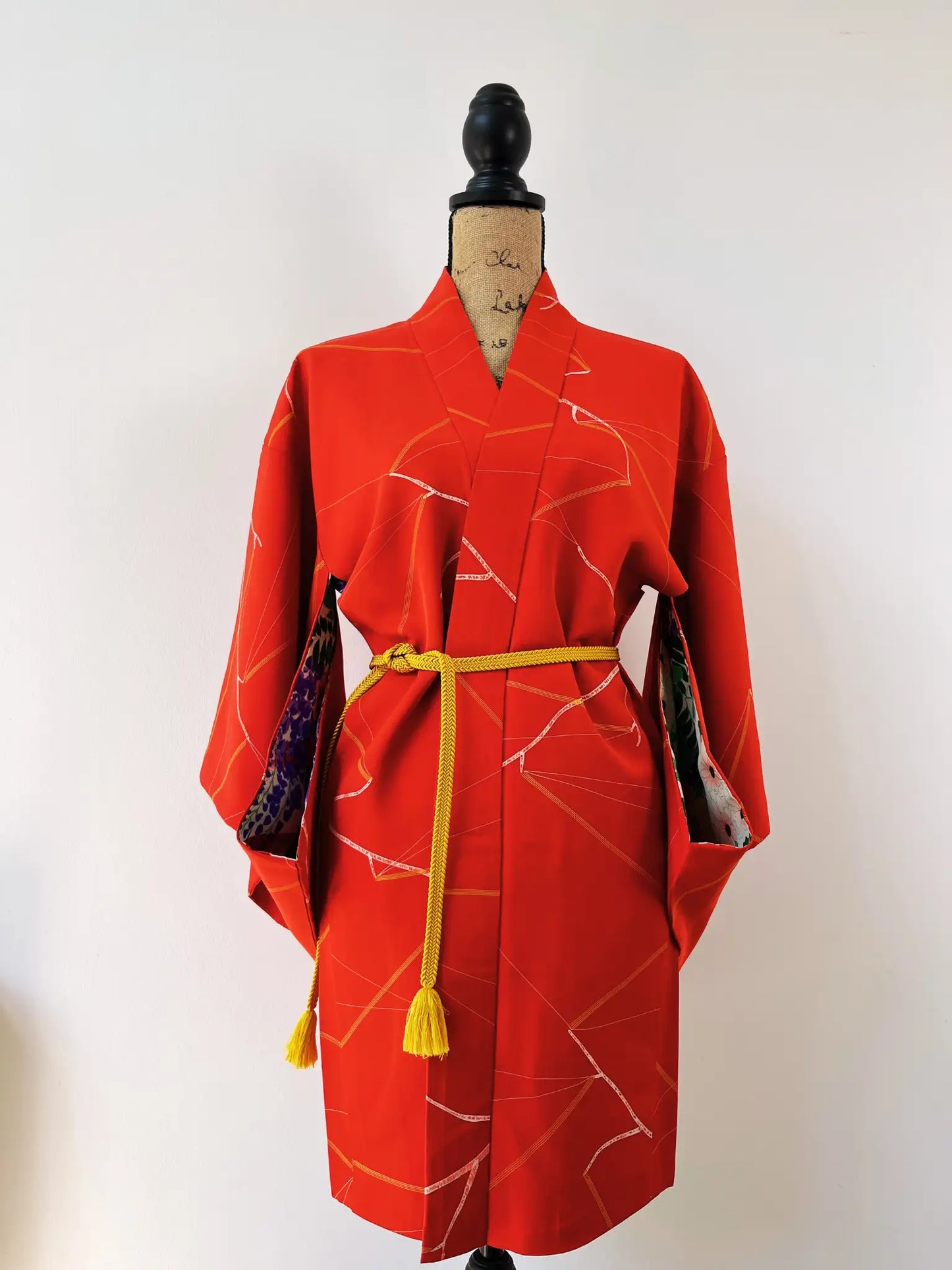 Vintage kleur Haori - Rode bloem van passie -