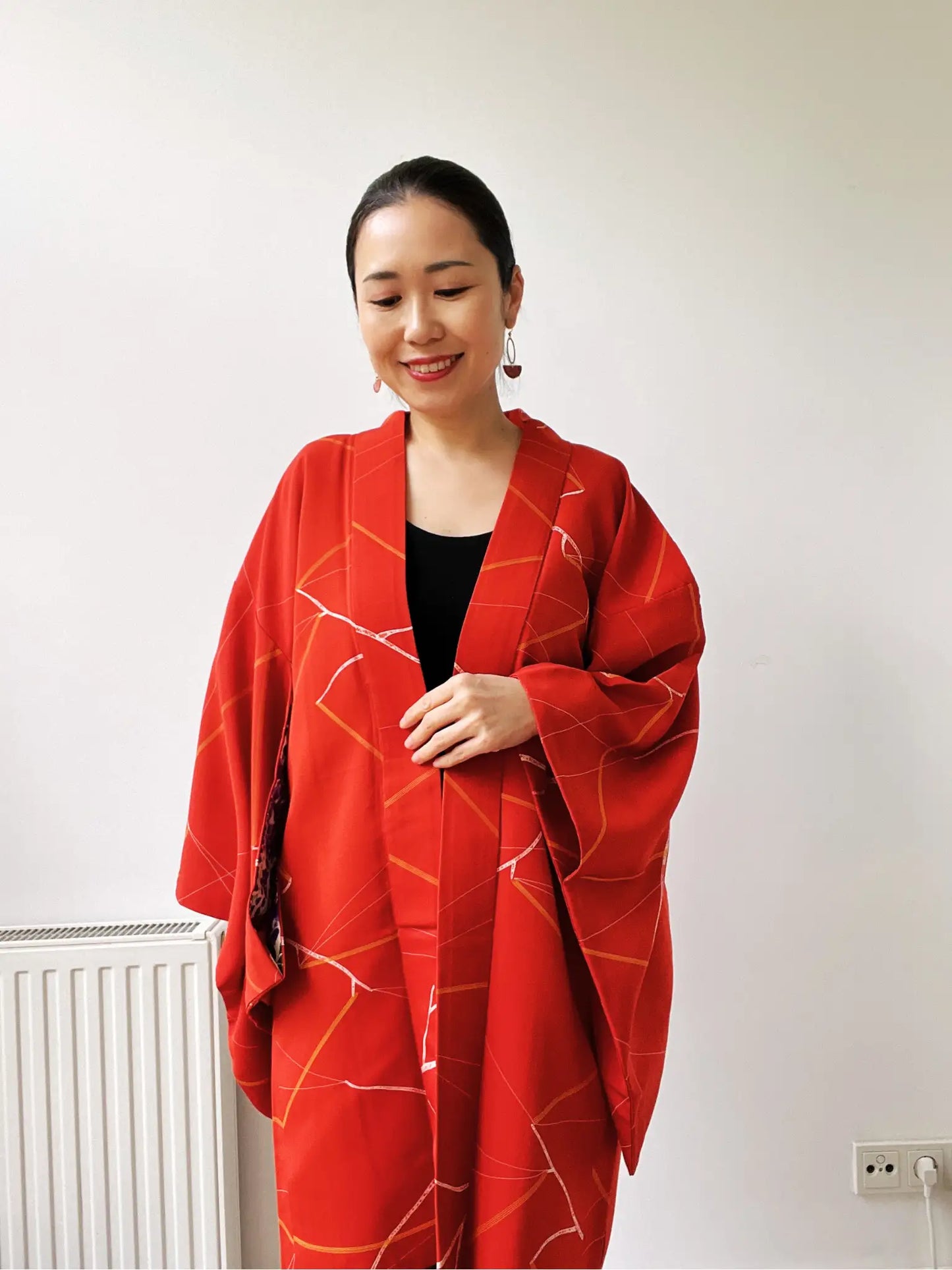 Vintage kleur Haori - Rode bloem van passie -