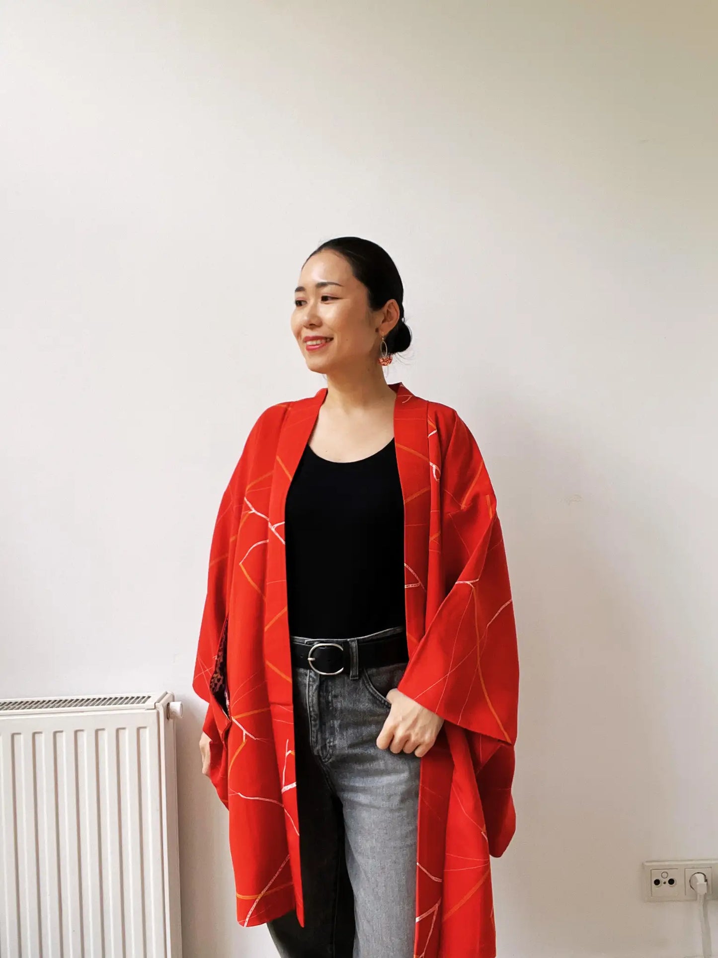 Vintage kleur Haori - Rode bloem van passie -