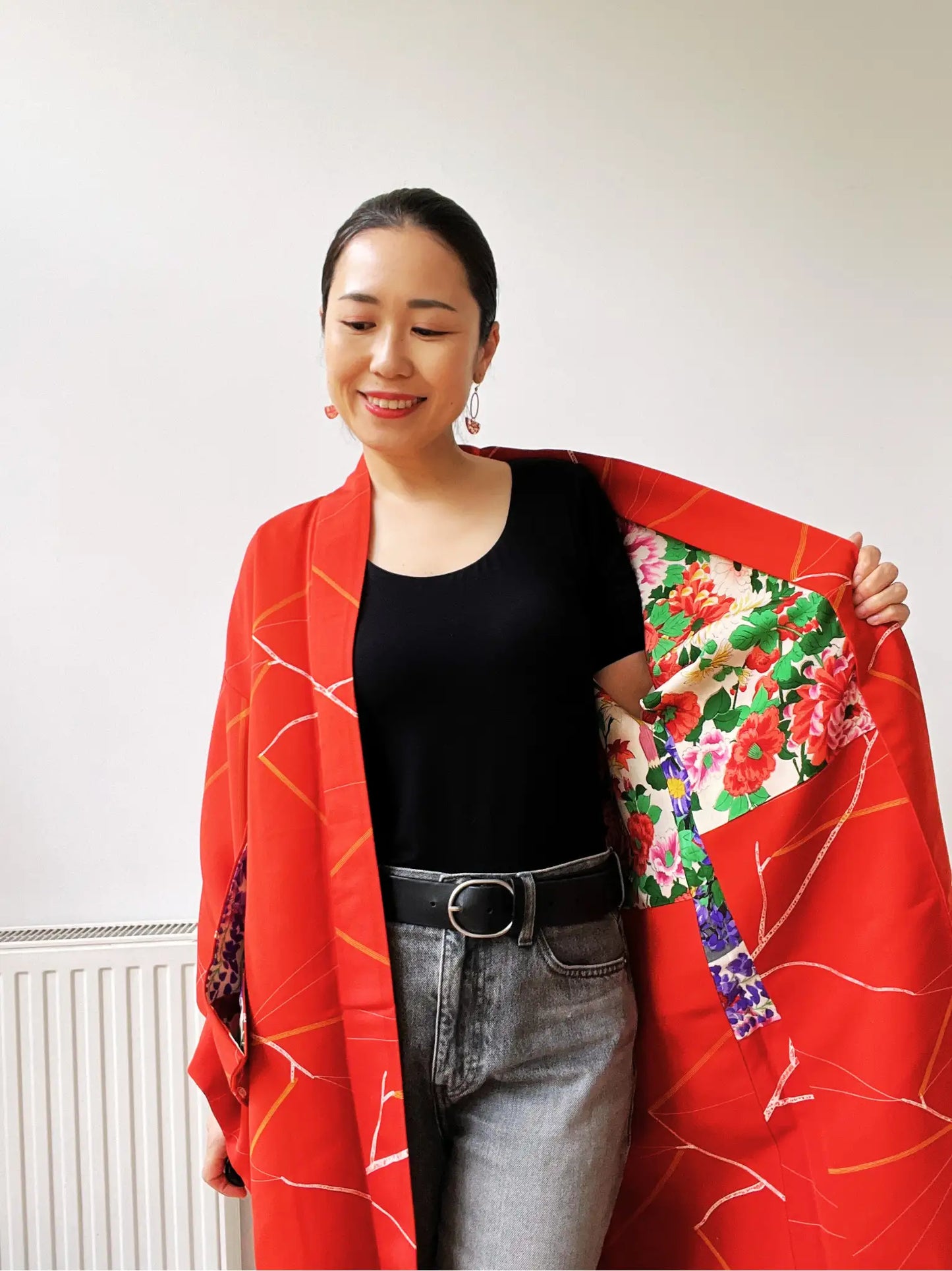 Vintage kleur Haori - Rode bloem van passie -