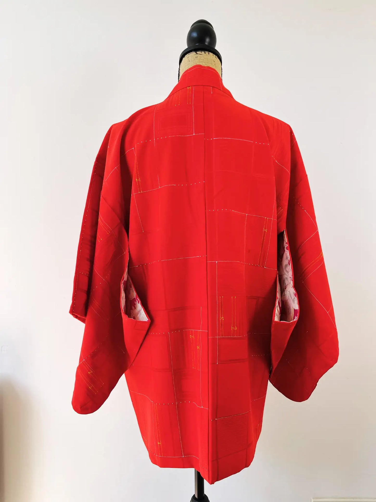 Vintage Color Haori - Red Bamboo lattice -