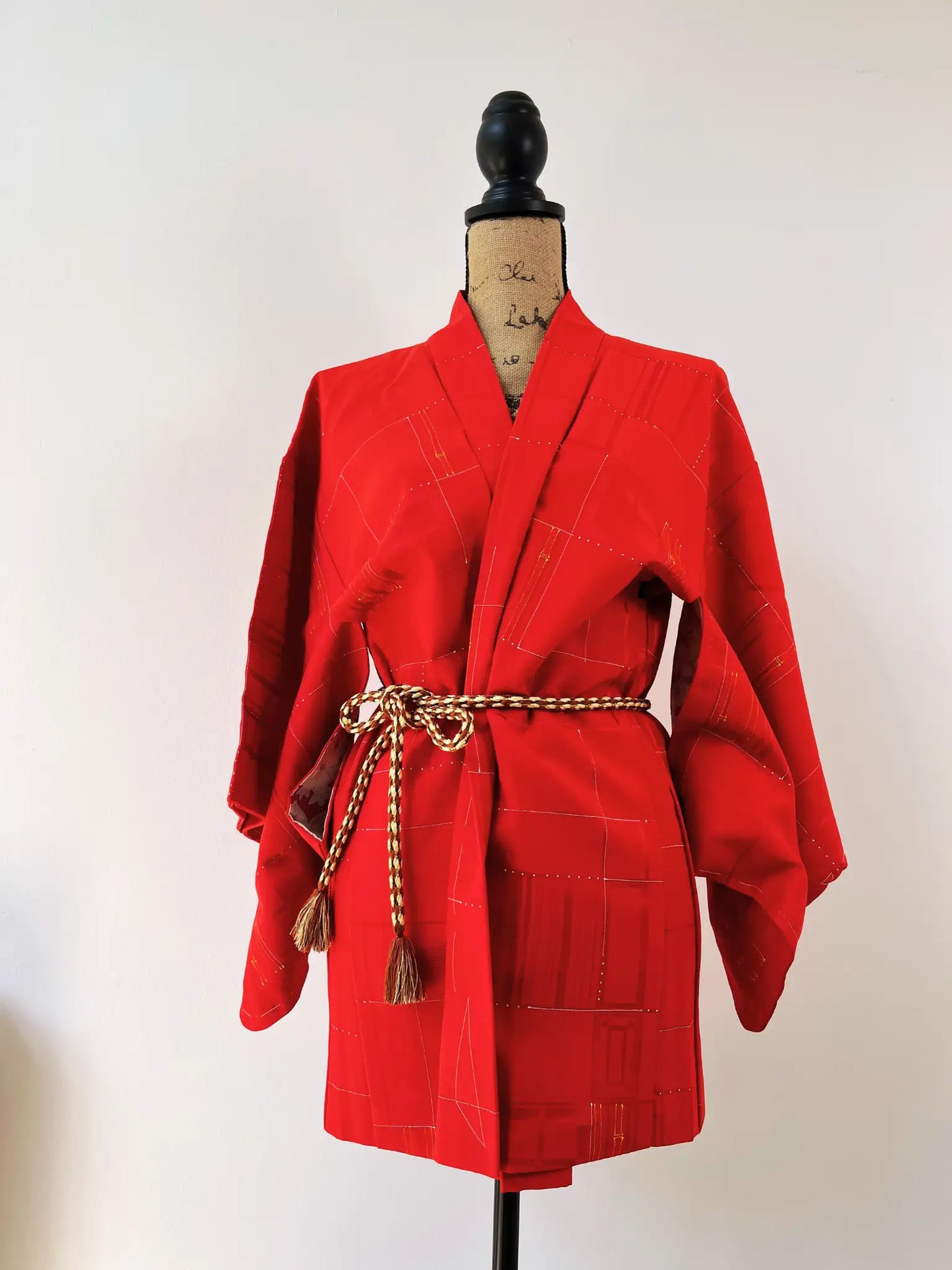 Vintage Color Haori - Red Bamboo lattice -