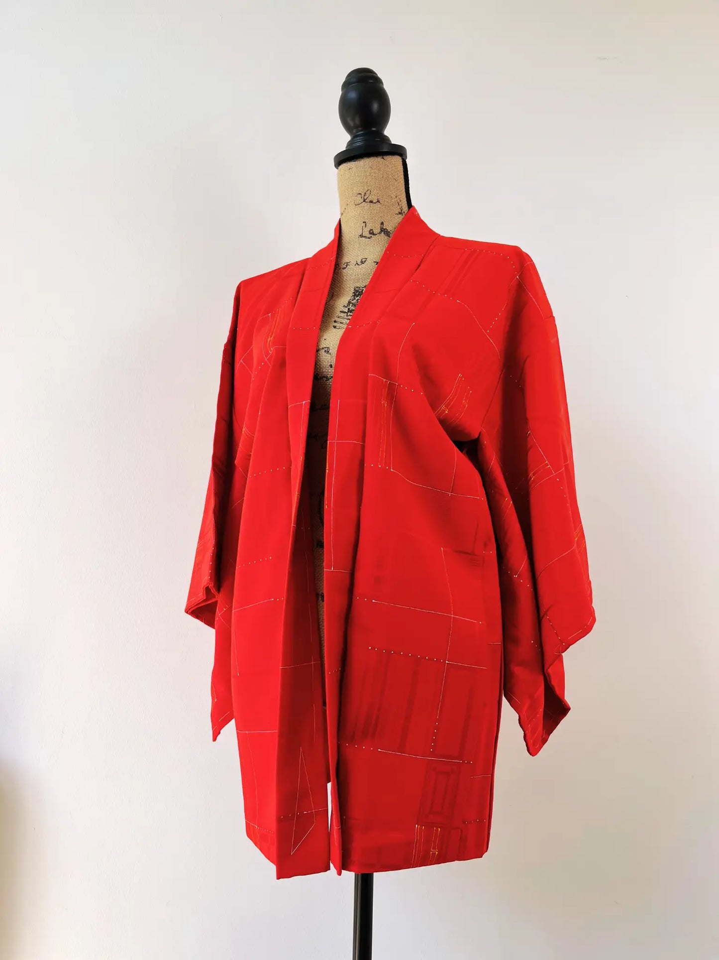 Vintage Color Haori - Red Bamboo lattice -