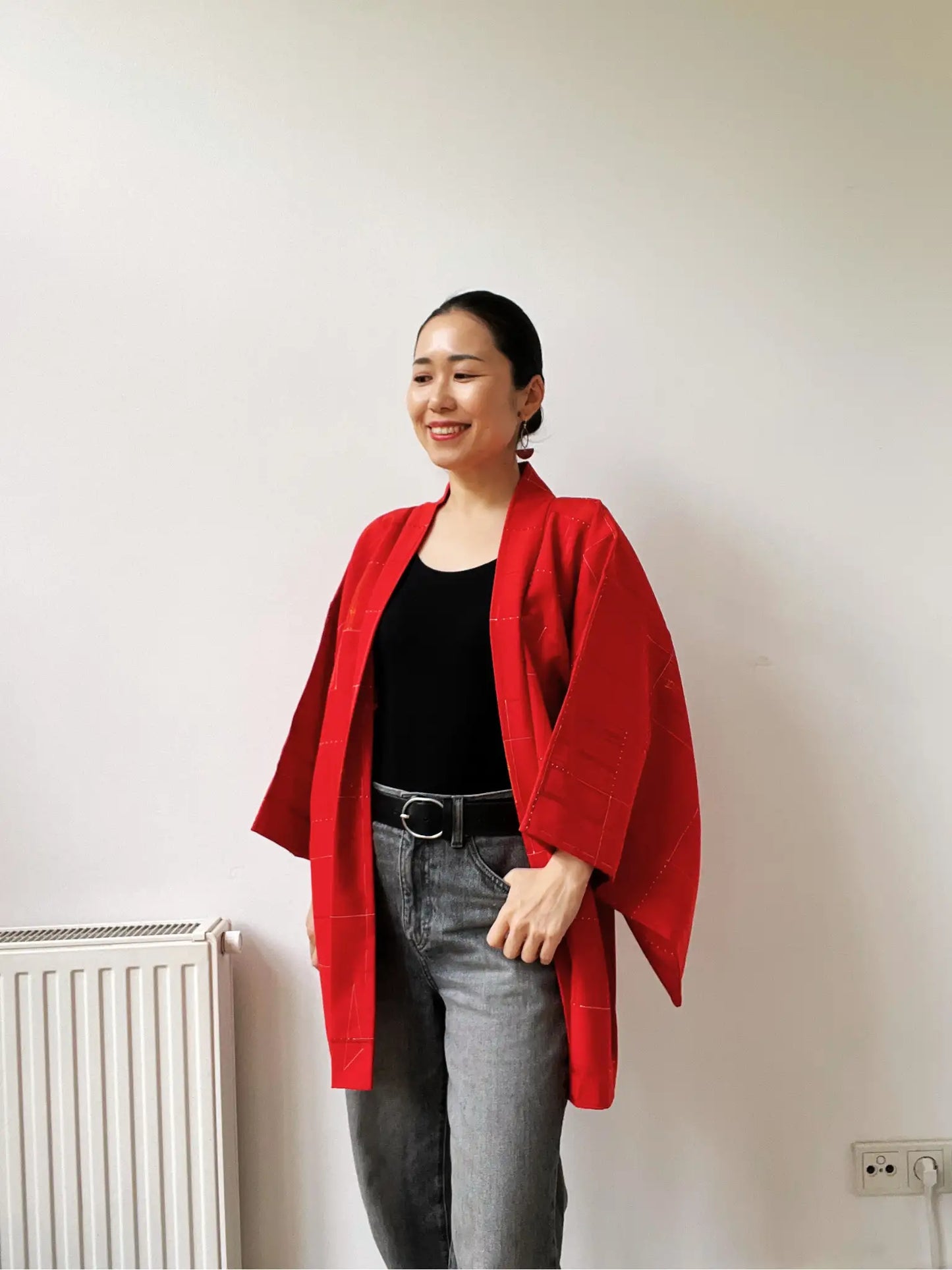 Vintage Color Haori - Red Bamboo lattice -