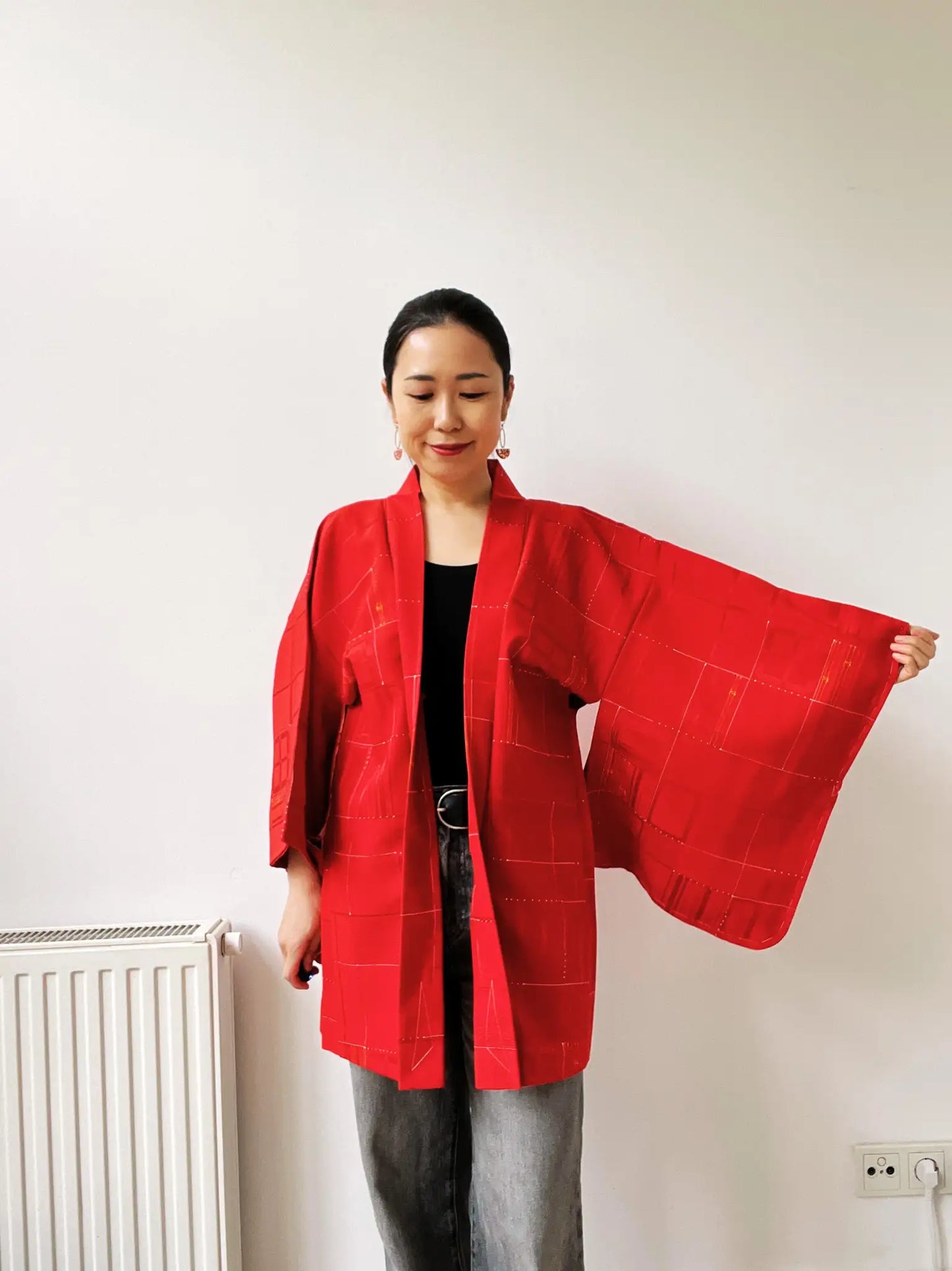 Vintage Color Haori - Red Bamboo lattice -