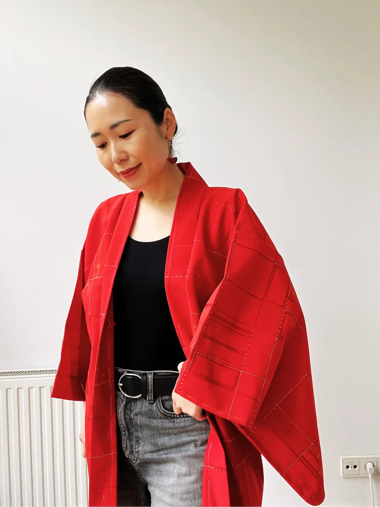 Vintage Color Haori - Red Bamboo lattice -