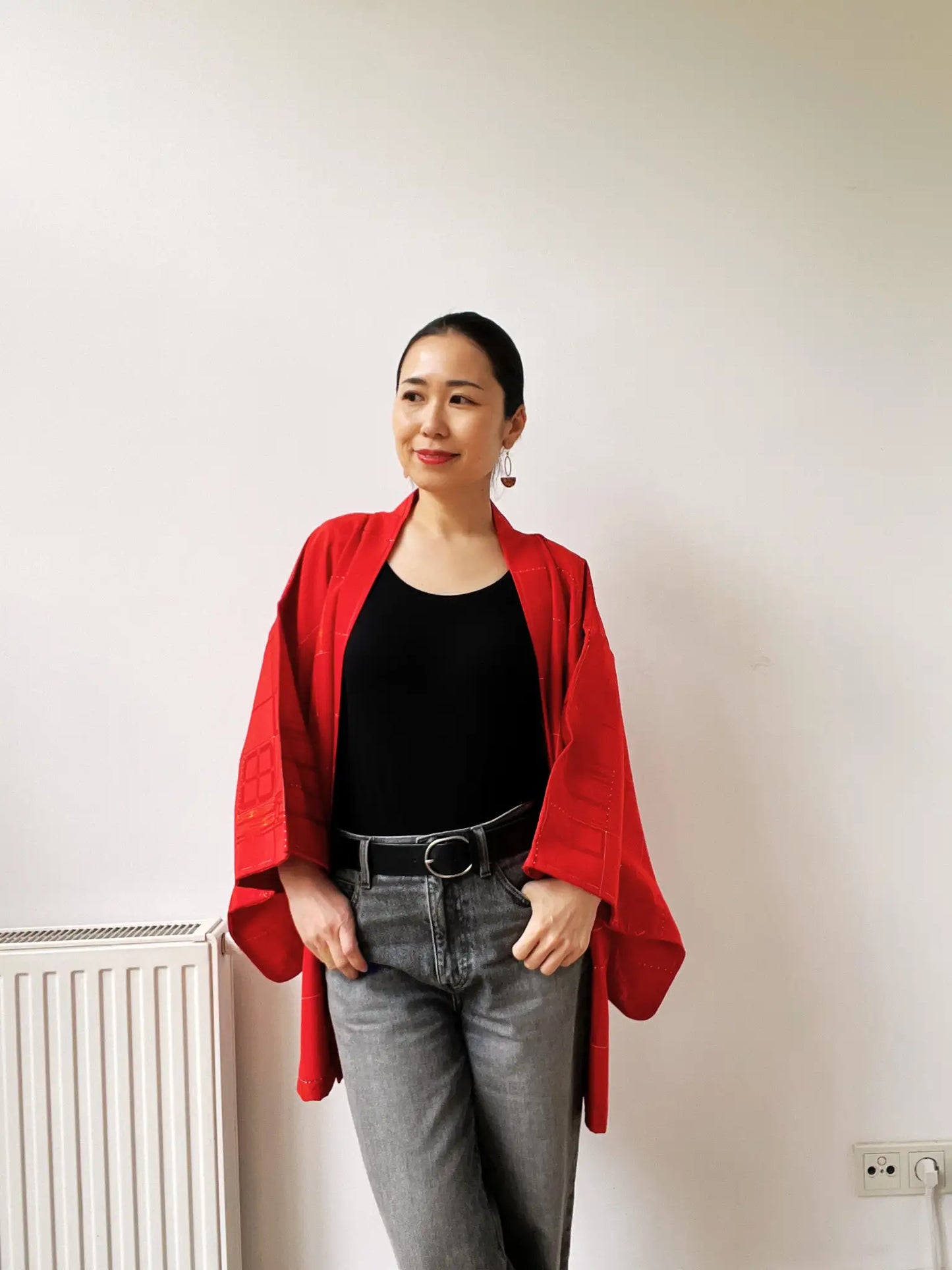 Vintage Color Haori - Red Bamboo lattice -