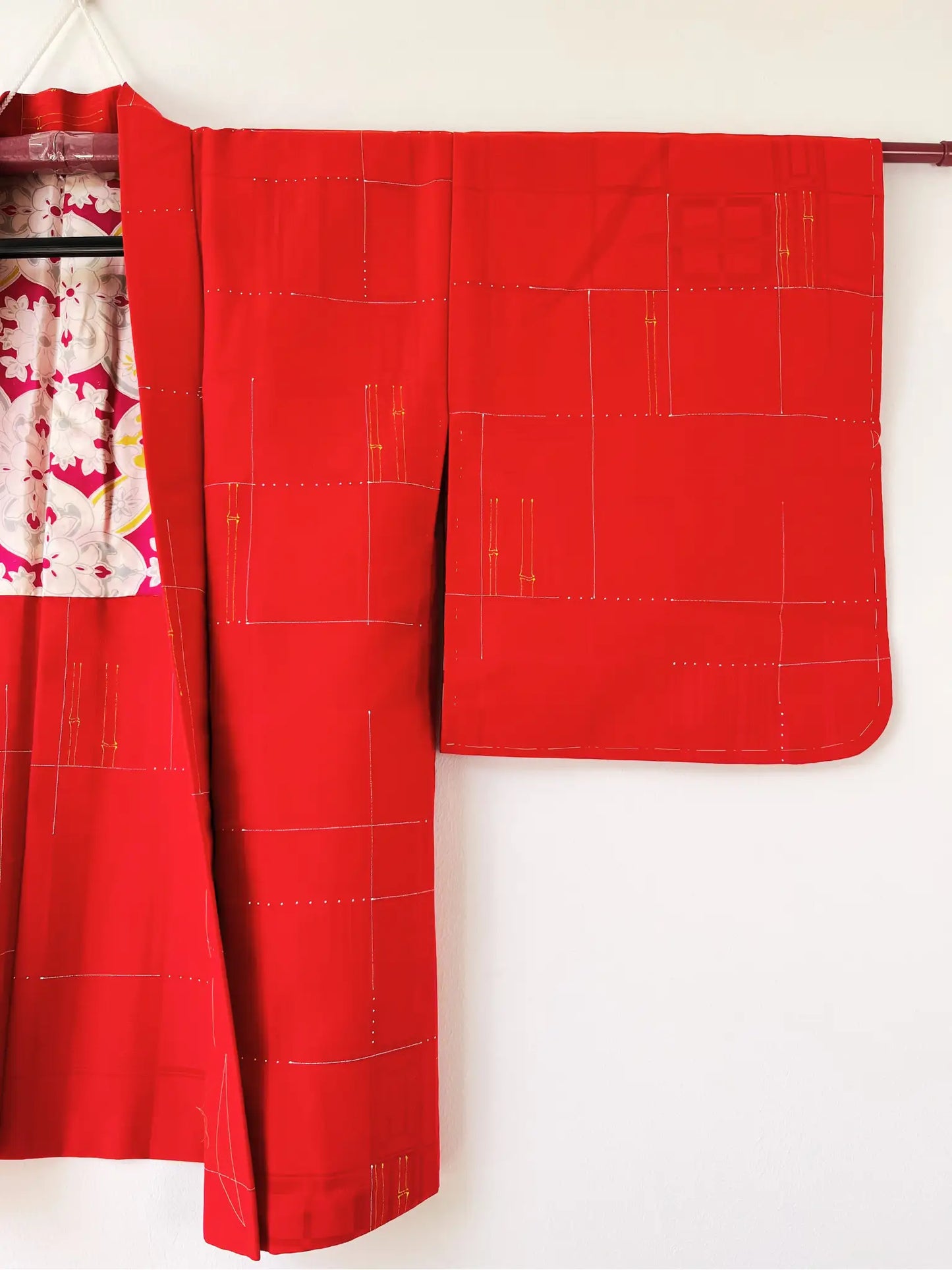 Vintage Color Haori - Red Bamboo lattice -