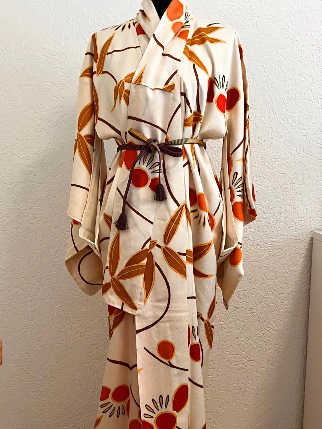 kimono Komon vintage - Bénédictions blanches de la récolte -