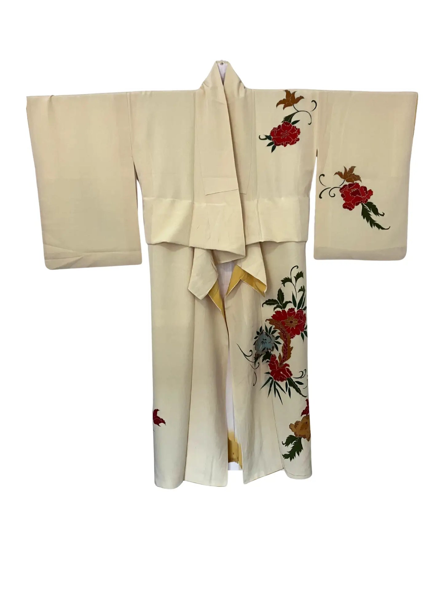 Vintage  homongi kimono - Yellow  Red spider lily - Hallelujah original arrange