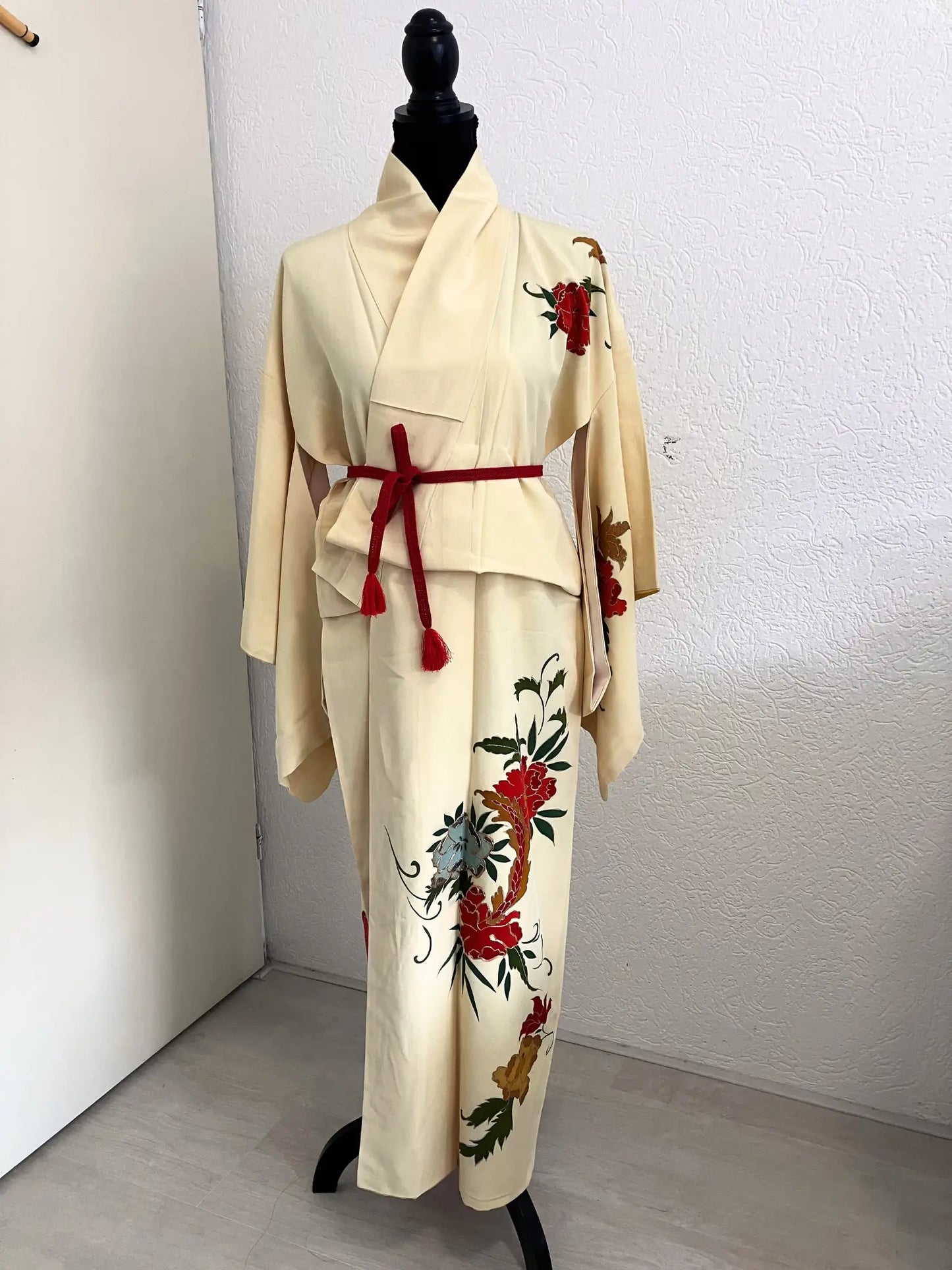 Vintage  homongi kimono - Yellow  Red spider lily - Hallelujah original arrange