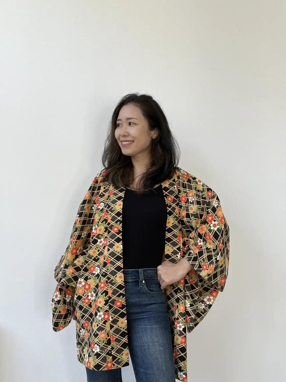 Vintage Haori - Schwarz Volle Blütenpracht. -