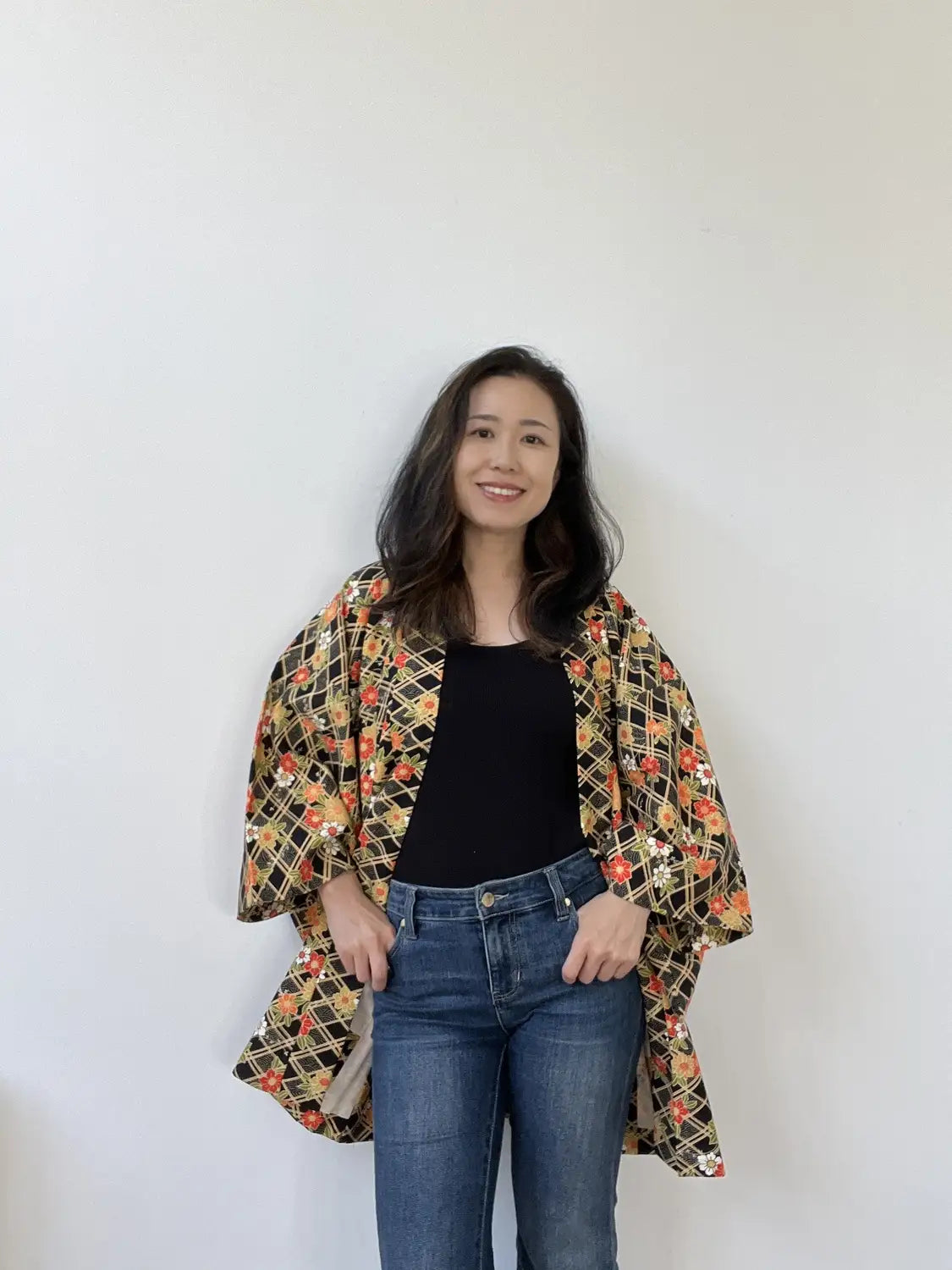 Vintage Haori - Schwarz Volle Blütenpracht. -