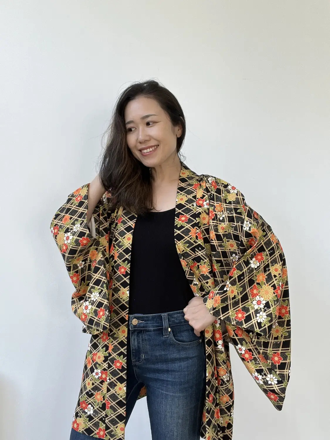 Vintage Haori - Schwarz Volle Blütenpracht. -