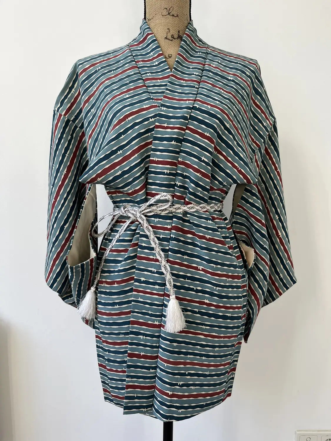 Vintage Color Haori - Blue horizontal stripes -