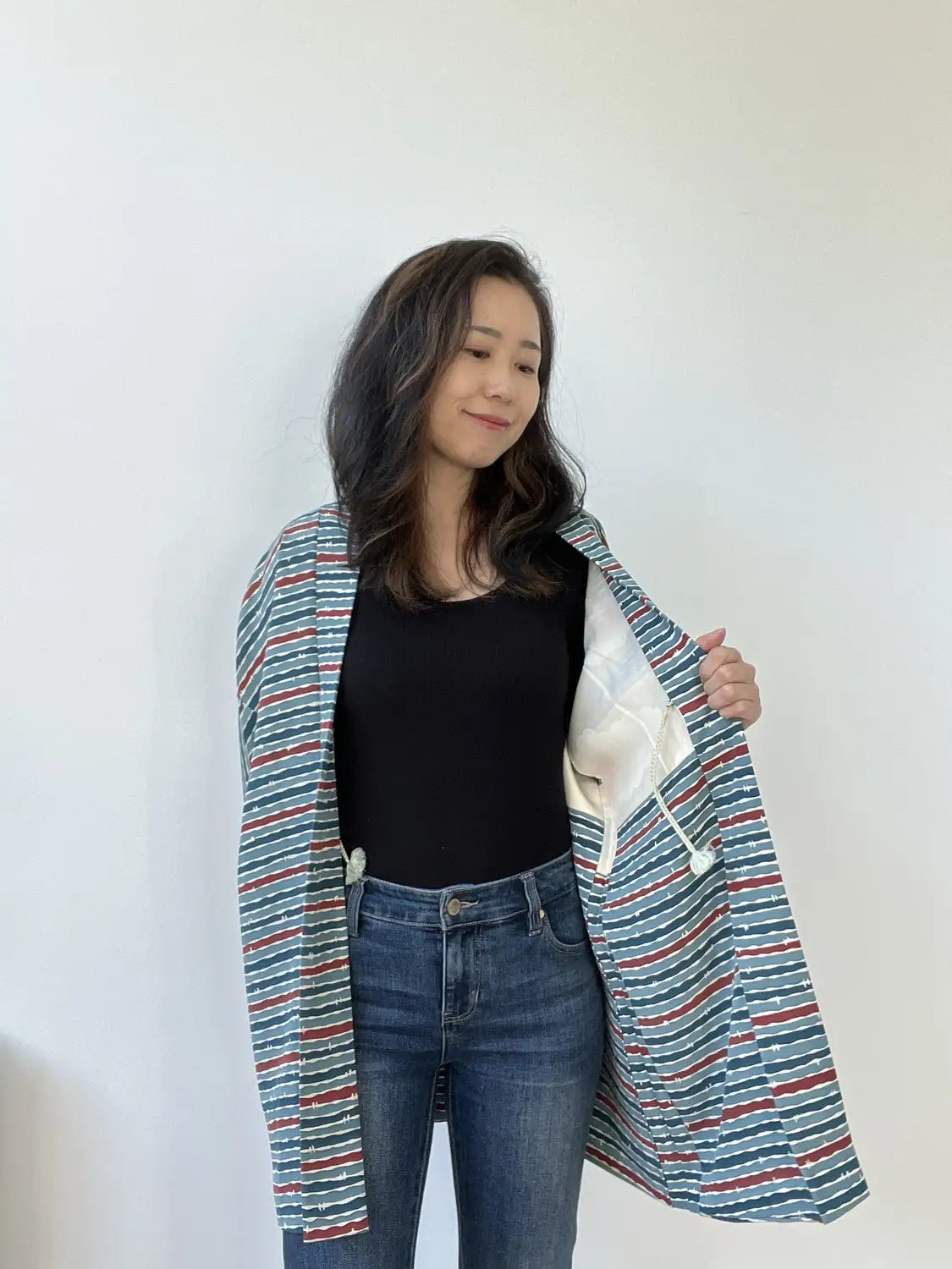 Vintage Color Haori - Blue horizontal stripes -