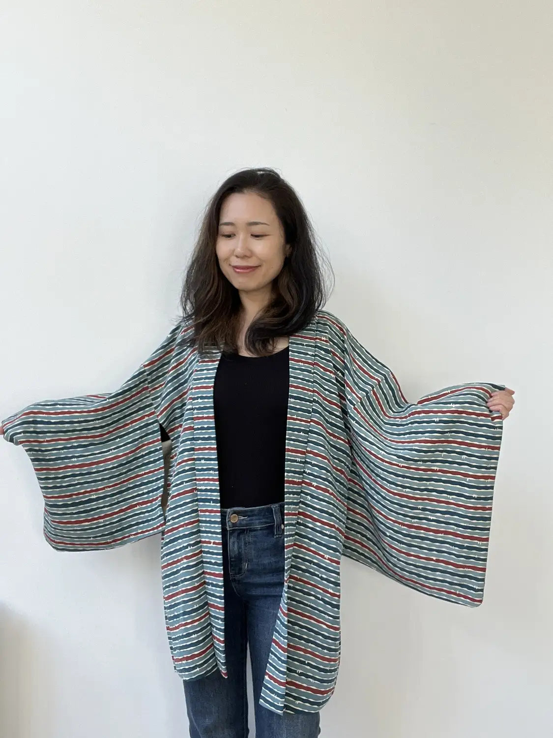 Vintage Color Haori - Blue horizontal stripes -