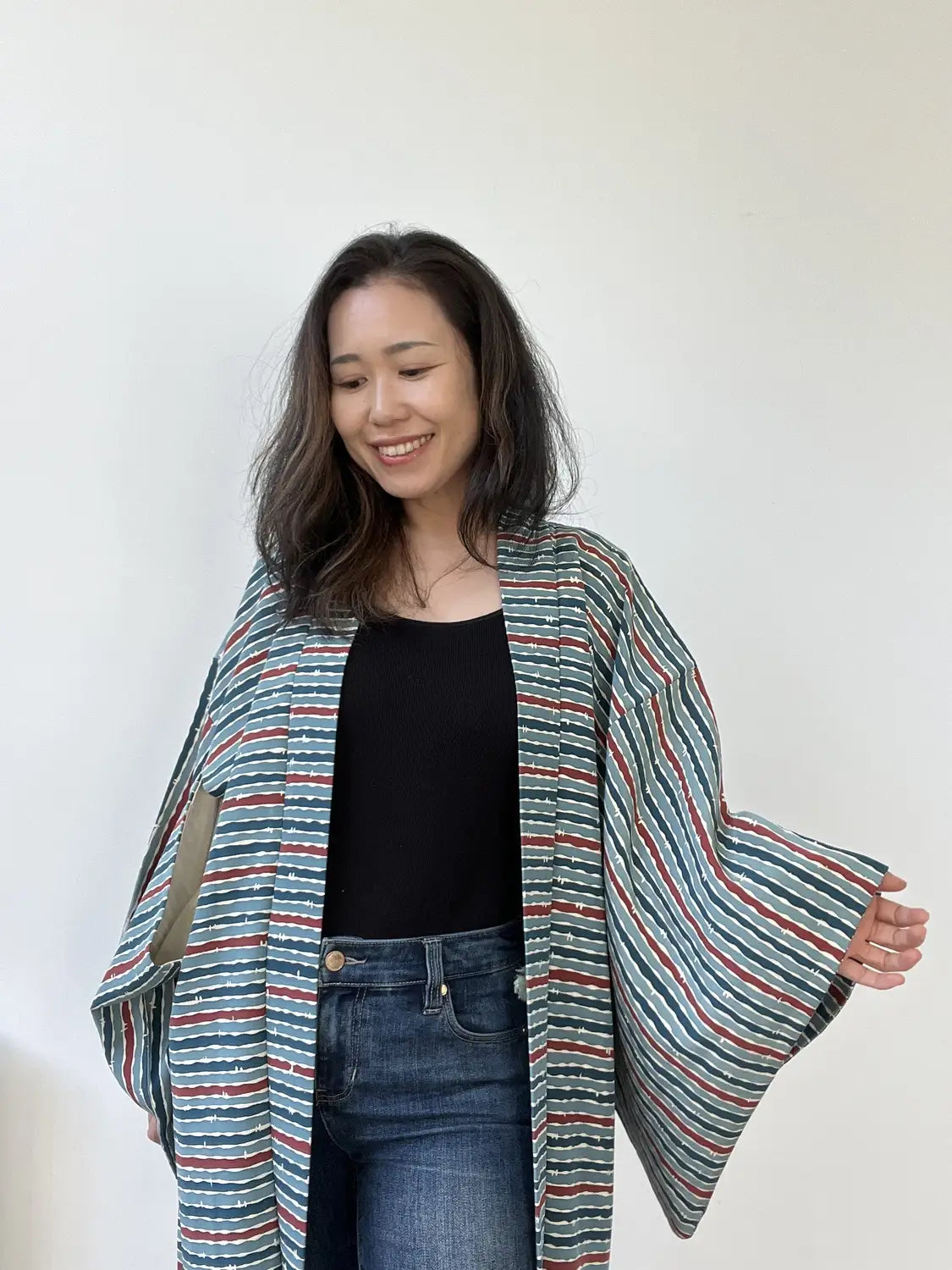 Vintage Color Haori - Blue horizontal stripes -