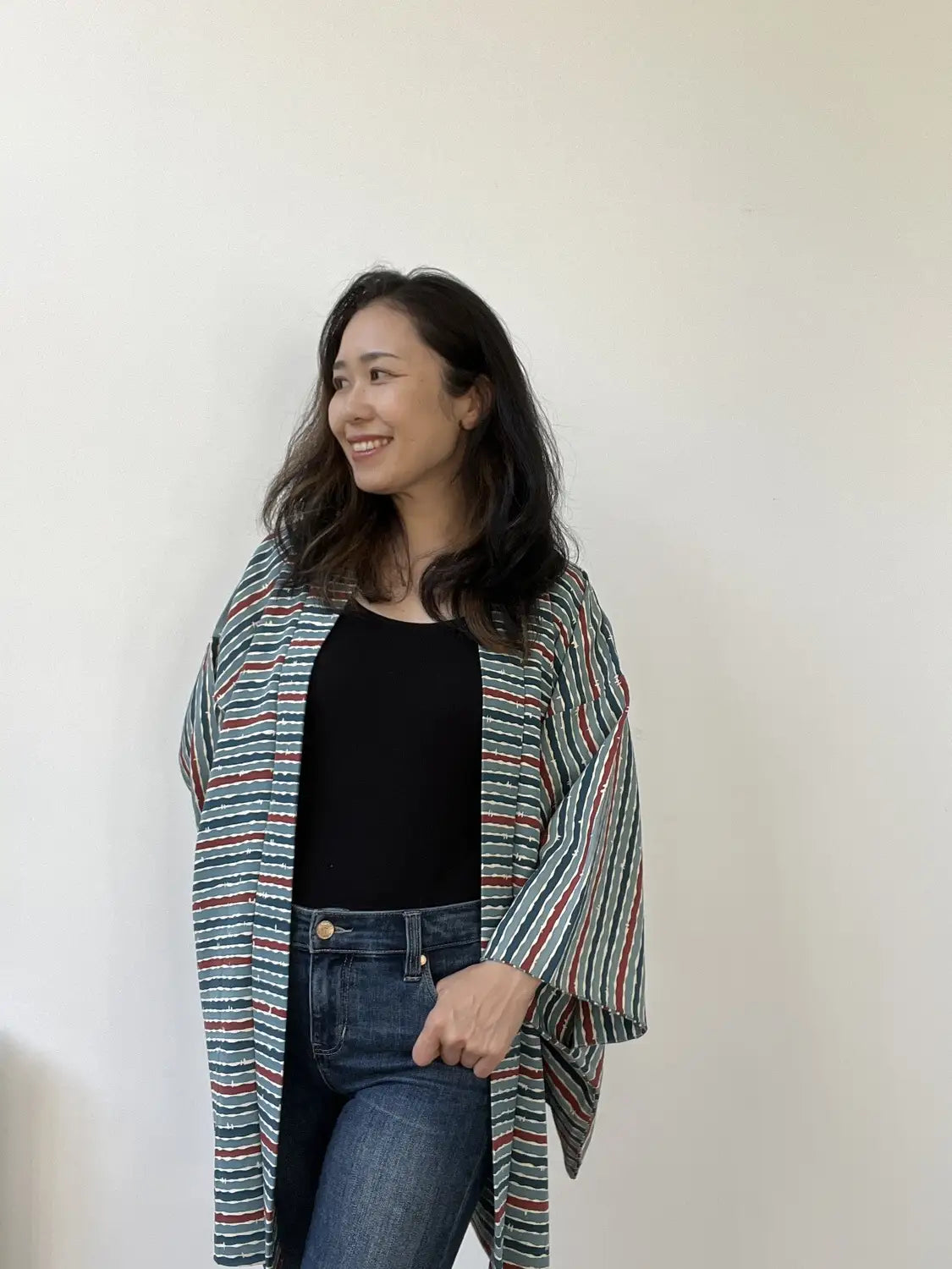 Vintage Color Haori - Blue horizontal stripes -