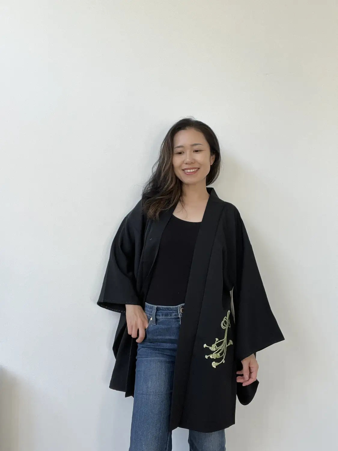 vintage Black Haori - Bundle de broderie verte -