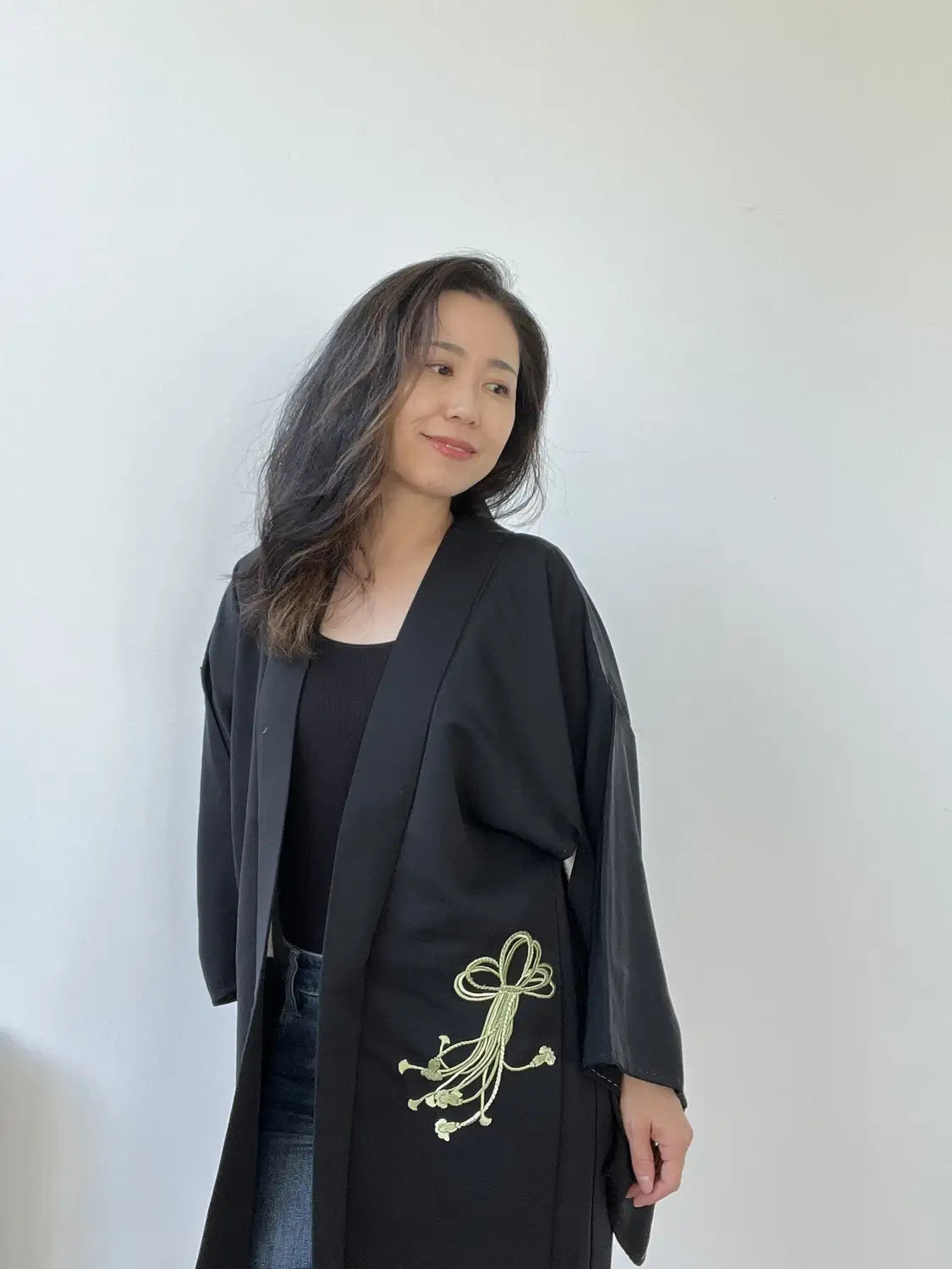 vintage Black Haori - Bundle de broderie verte -