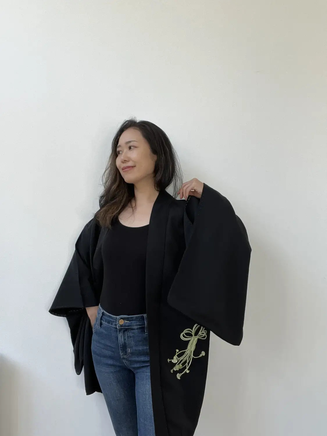 vintage Black Haori - Bundle de broderie verte -