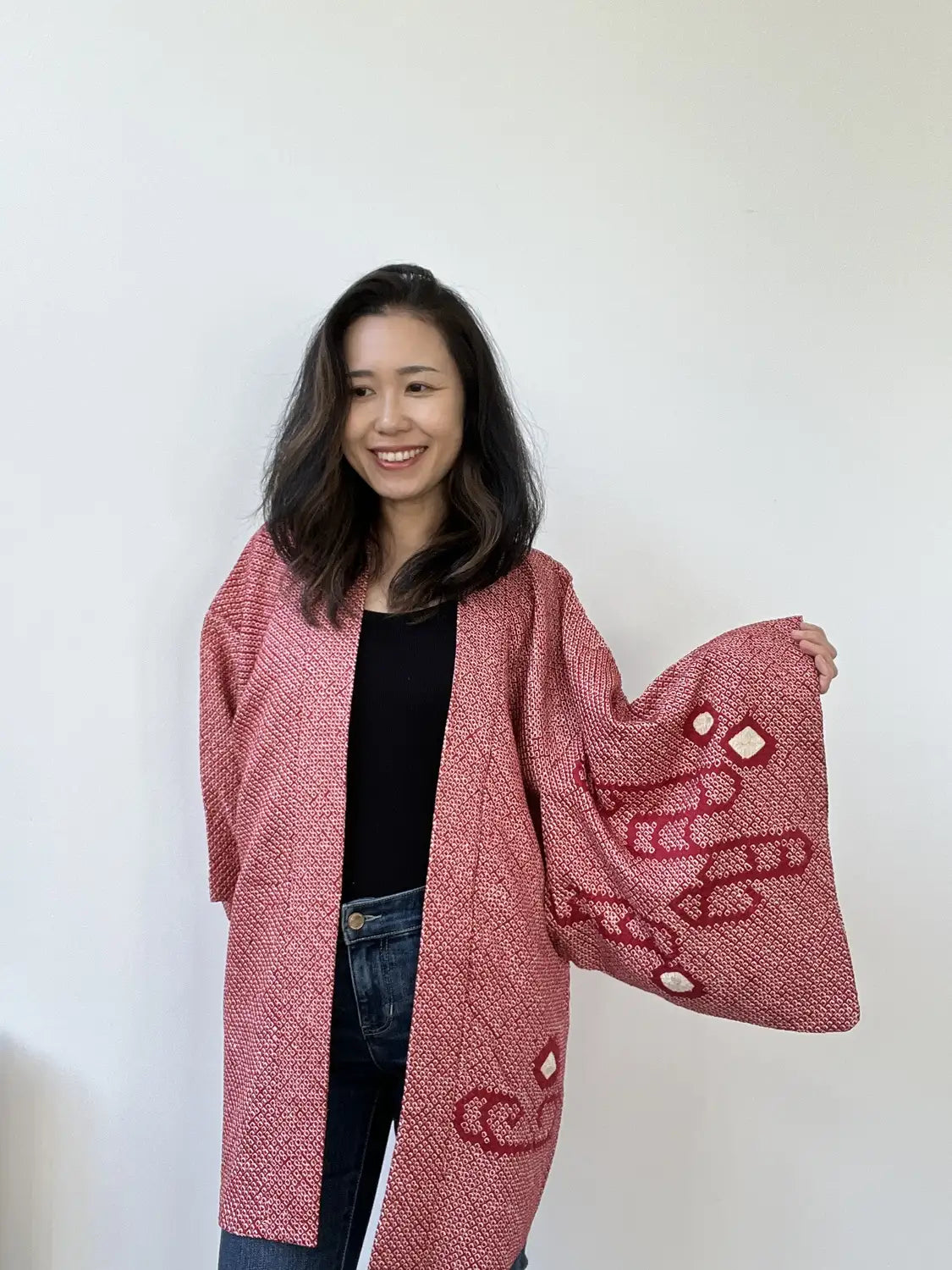 Vintage kleur Haori - Rood E-gasumi -